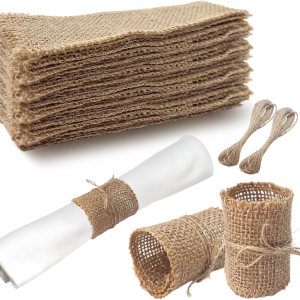 150 servilleteros de arpillera con cuerda de cáñamo, lazos rústicos de yute para servilletas, servilleteros de naturaleza para servilletas, granja, 150 servilleteros de arpillera con cuerda de cáñamo, lazos rústicos de yute para servilletas, servilleteros de naturaleza para servilletas, granja,