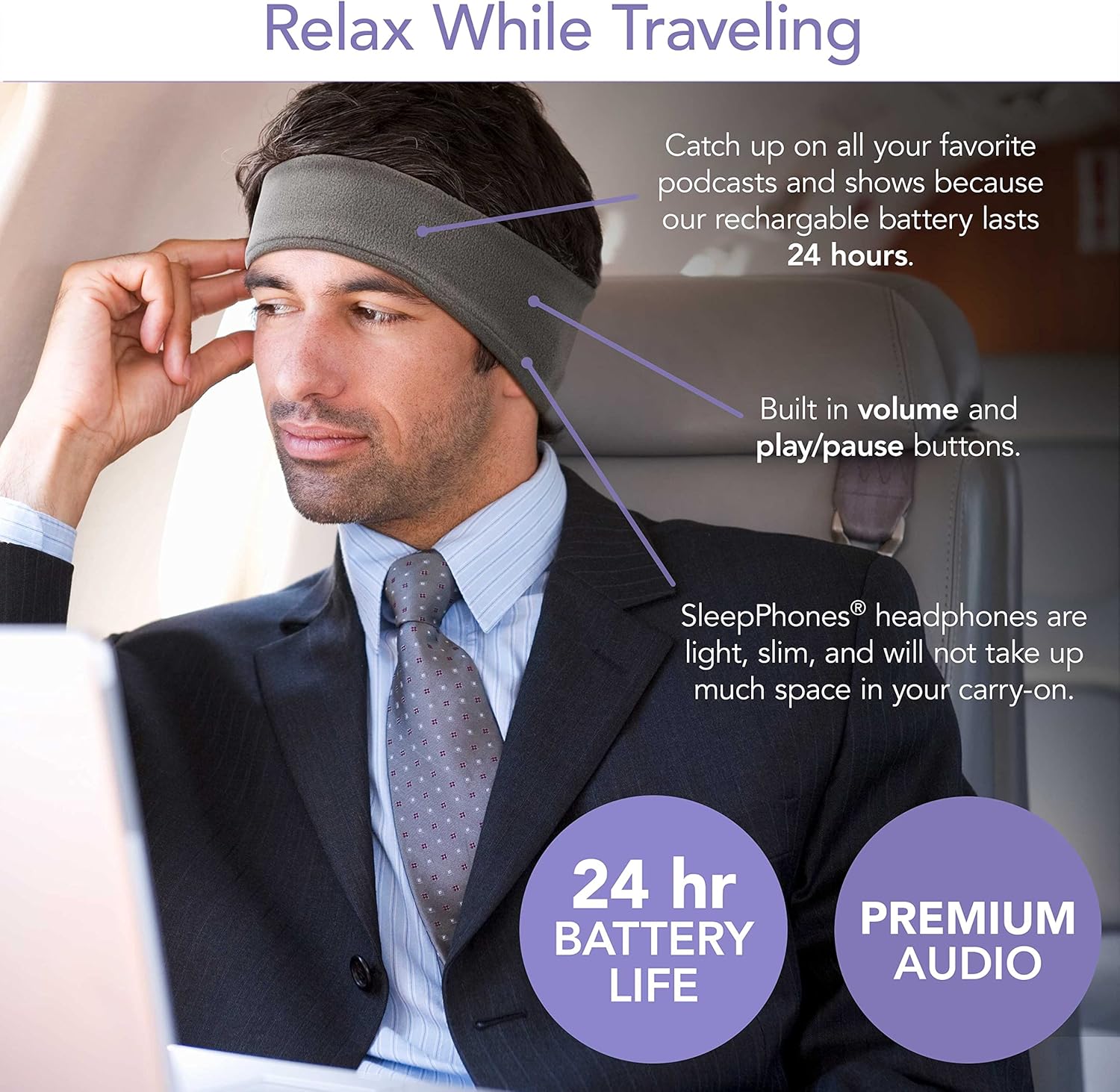 SleepPhones AcousticSheep V8 – Auriculares inalámbricos para dormir, batería de 24 horas, auriculares Bluetooth originales y cómodos para dormir