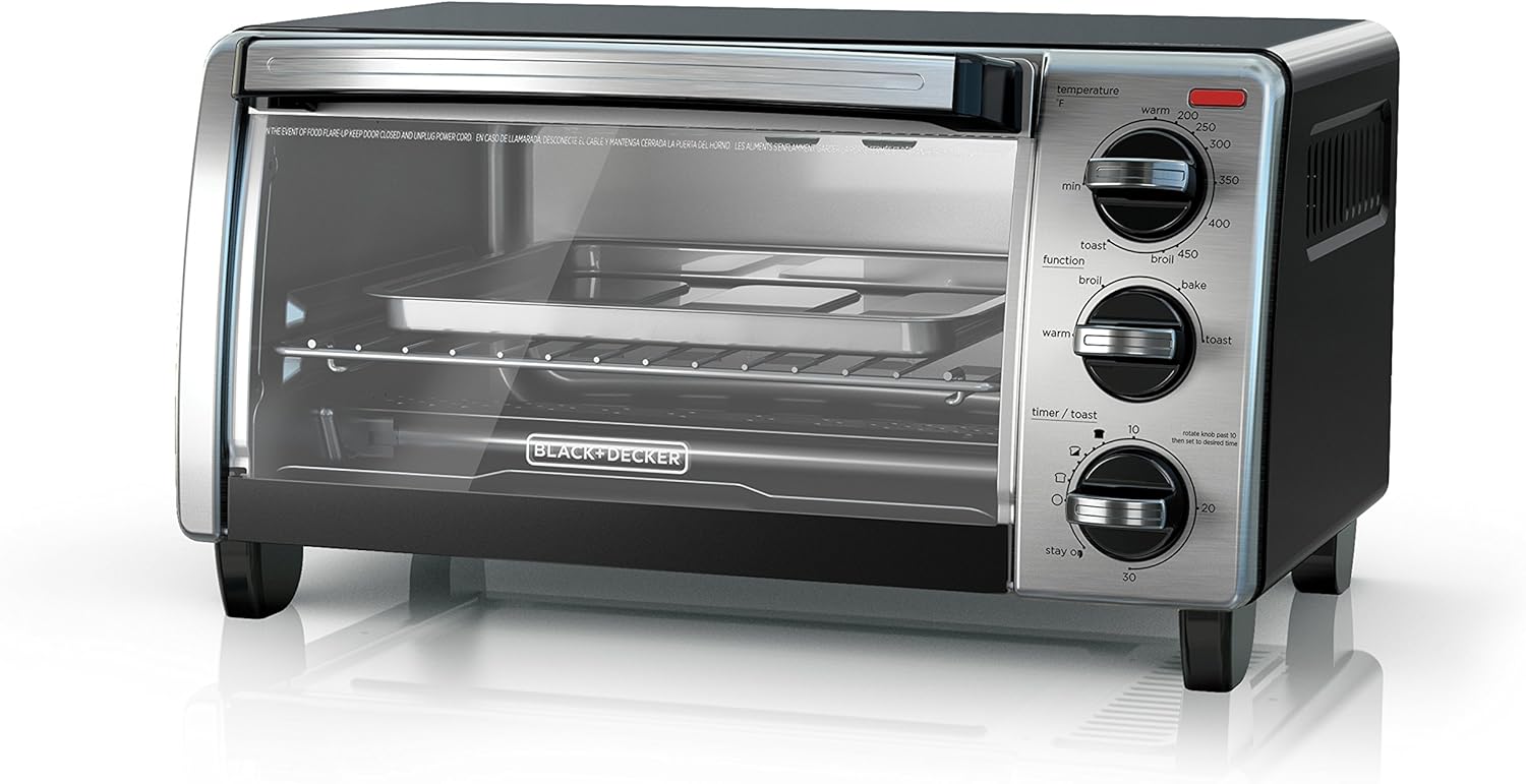 BLACK+DECKER, TO1750SB, horno tostador con capacidad para 4 rebanadas, con convección natural, color negro.