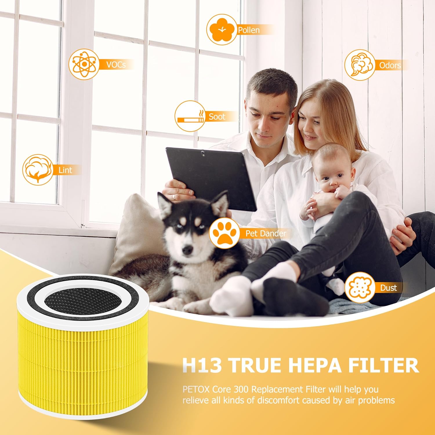 Filtro de repuesto Core 300 para LEVOIT Core 300 y Core 300S, 3 en 1 H13 True HEPA, carbón activado de alta eficiencia, Core 300-RF-PA, paquete de