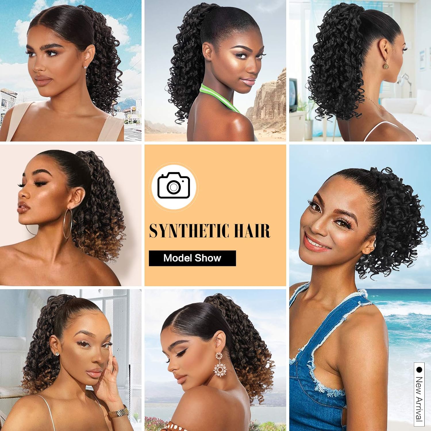 PEACOCO Cola de caballo afro rizada con cordón para mujeres negras, extensiones de cabello sintético de 10 pulgadas con clip en extensiones de cola