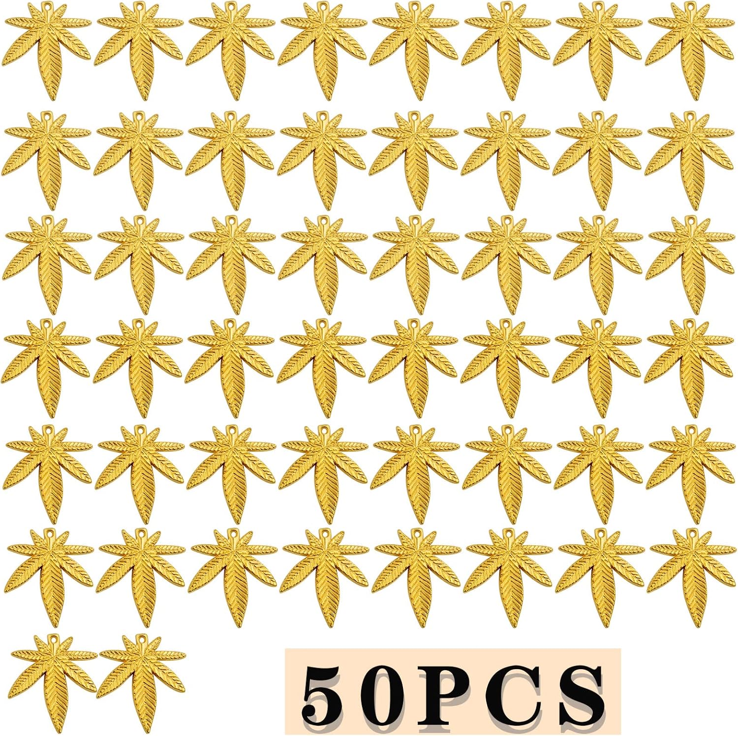 Aylifu 50 dijes de hojas de arce, colgantes de hojas de marihuana, de aleación, para hacer joyas, color dorado