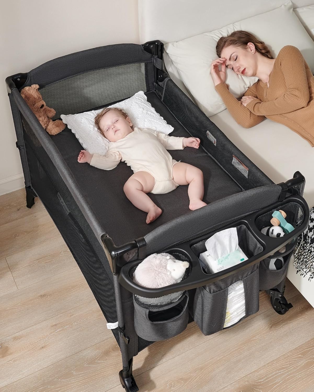 AirClub Moisés 4 en 1 para bebé, cuna para bebé, cama para cuna, patio de recreo, cambiador de pañales portátil, cuna para bebé recién nacido