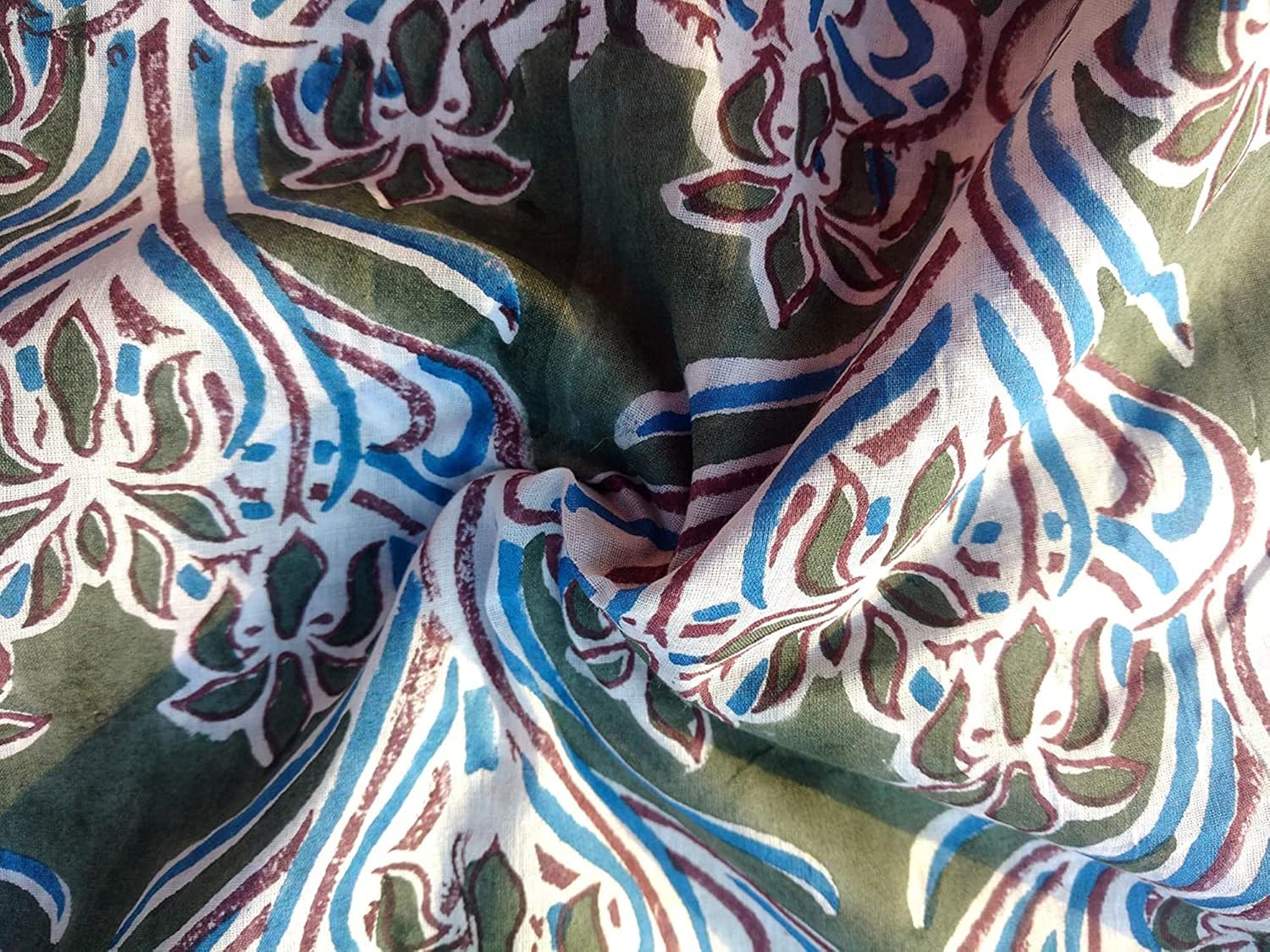 Tela 100% algodón puro bloque de mano impreso ancho – 44 pulgadas tela 10 (tamaño – 4 yardas)