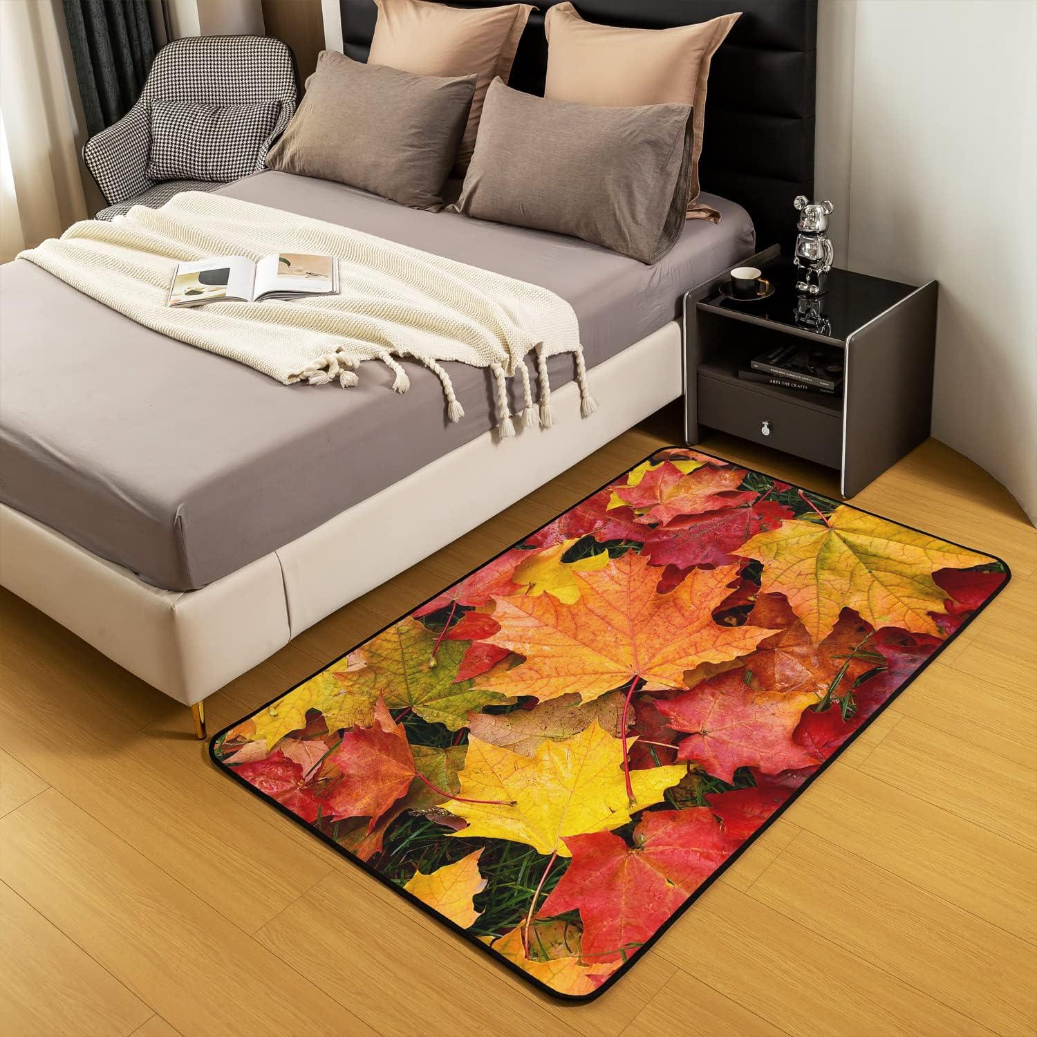 Alfombra de área de hojas de arce de 4 x 5 pulgadas, color naranja y amarillo, decoración temática de otoño, alfombra que no desprende para niños,