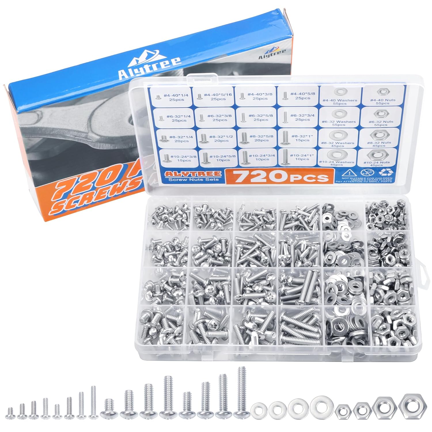 Kit surtido de 720 tuercas y tornillos, 4-40#6-32#8-32#10-24 Phillips – Juego de tuercas y pernos de cabeza cacerola, kit surtido de tornillos de