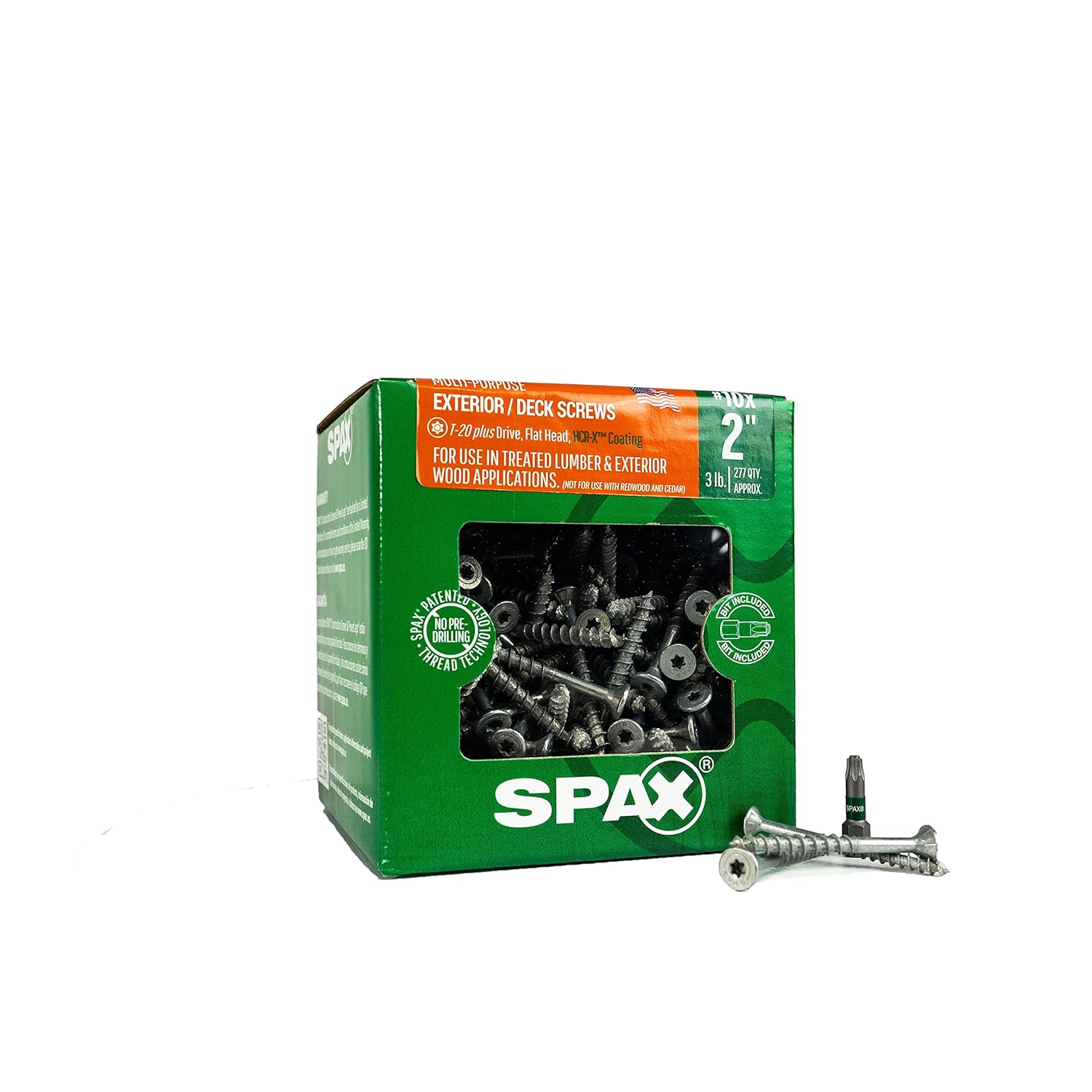 SPAX 10 x 2″ T-20+ Cabeza Plana HCR-X 3LB 277CT (Tornillo de Cubierta Exterior Recubierto)