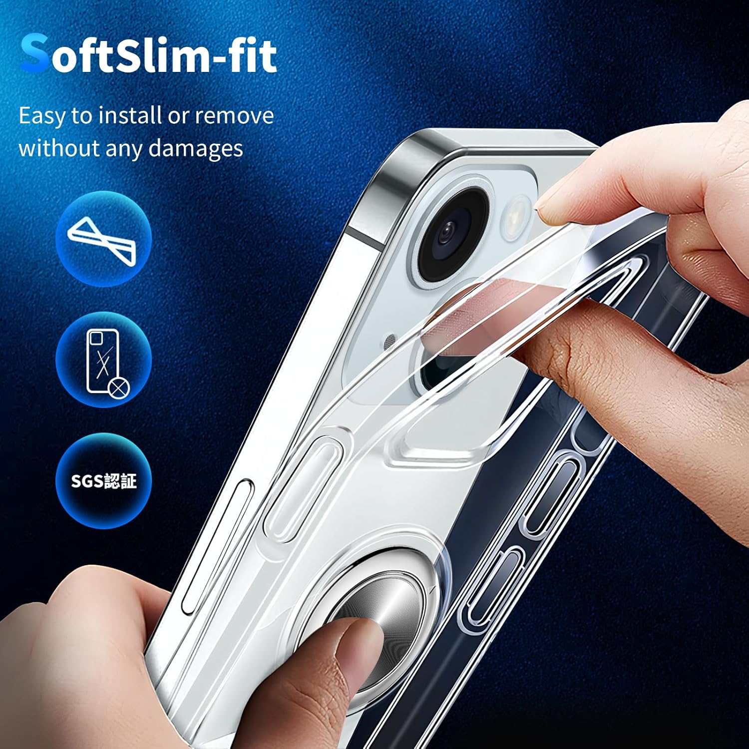 Funda transparente para iPhone 15 Plus con soporte de anillo de 360 con soporte de anillo de 360, transparente, delgada, ligera, antiamarillamiento,