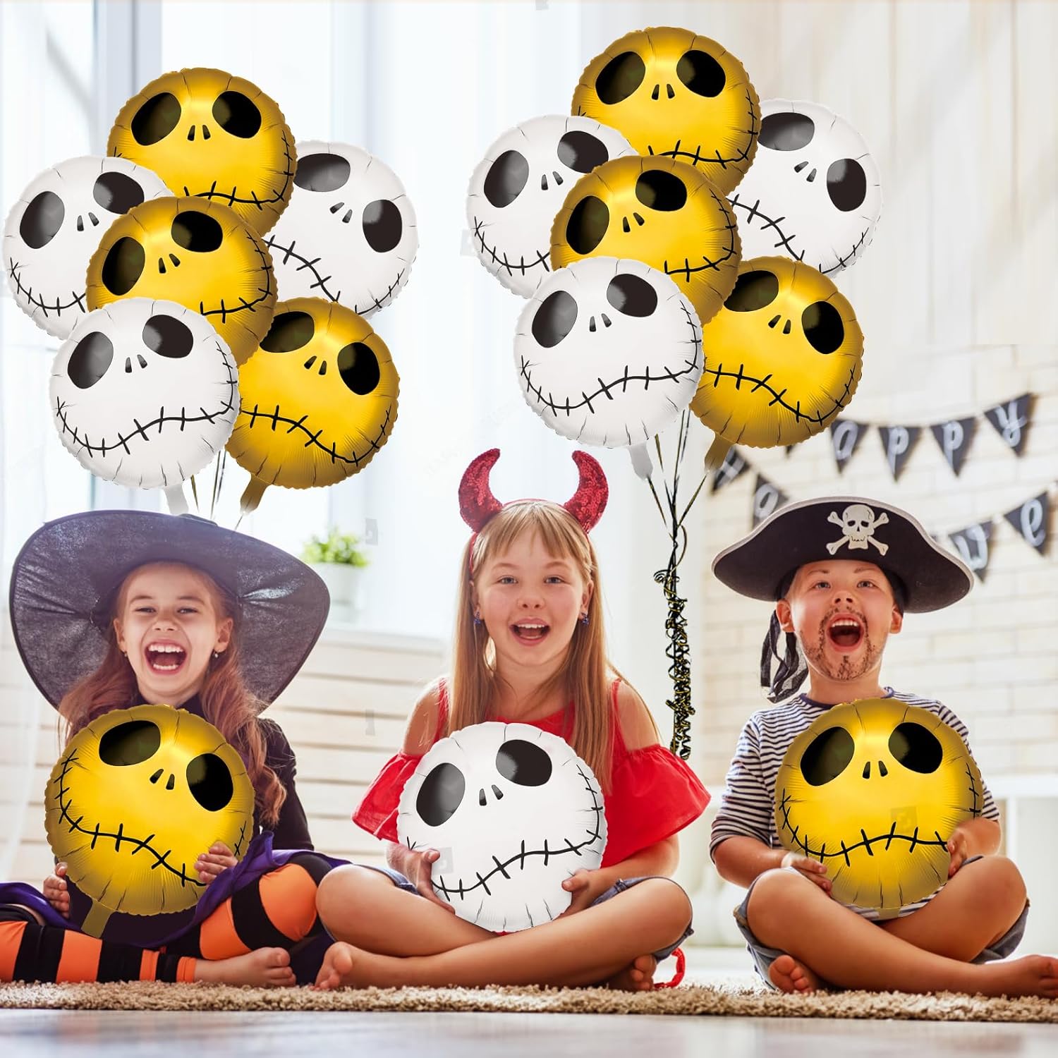 15 globos de esqueleto de Halloween, globos de papel de aluminio, globos de aluminio de Halloween, globo de calavera de Halloween