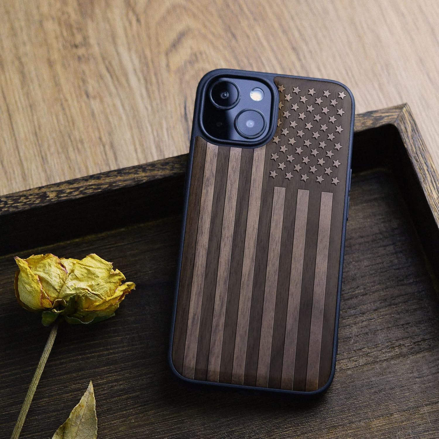 Carveit Funda magnética de madera para iPhone 13 Mini madera real dura y TPU suave a prueba de golpes, funda protectora híbrida única y elegante de