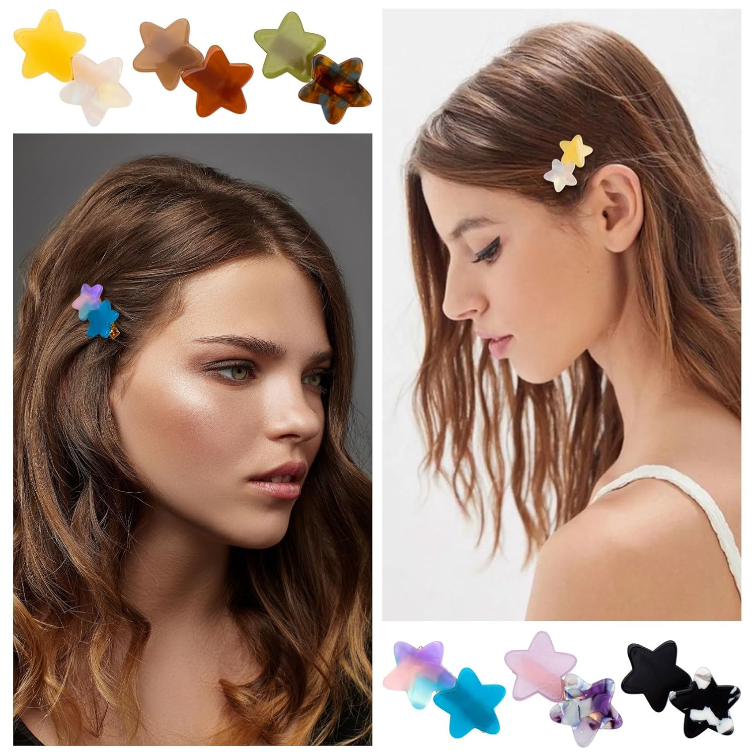 6 pasadores pequeños de 1.57 pulgadas para el cabello, mini pinzas de resina con pico de pato antideslizantes, horquillas de acetato de celulosa,