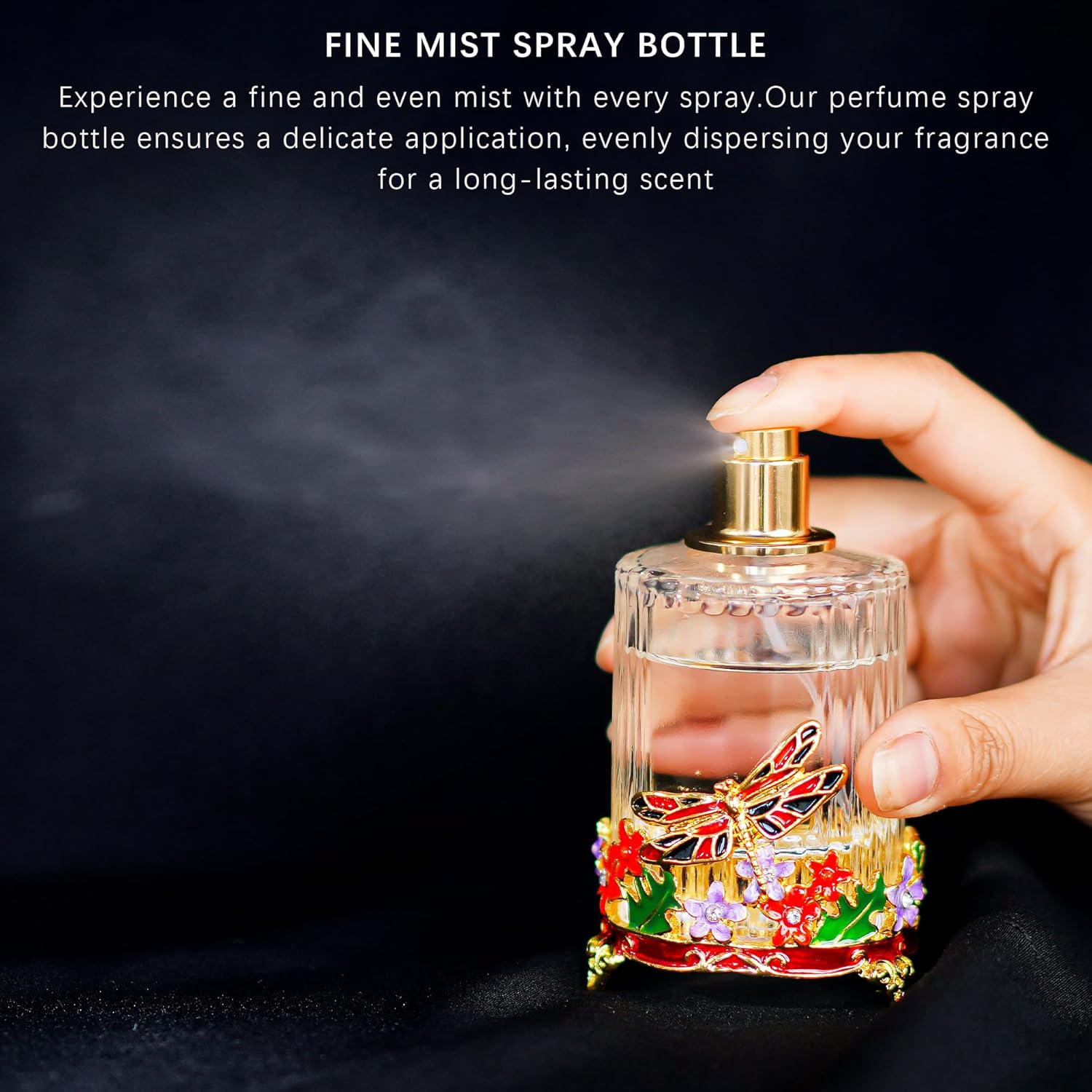 YU FENG Botella de perfume de aerosol de vidrio decorativo de libélula de 0.6 fl oz, botella de viaje de vidrio de niebla fina vacía transparente