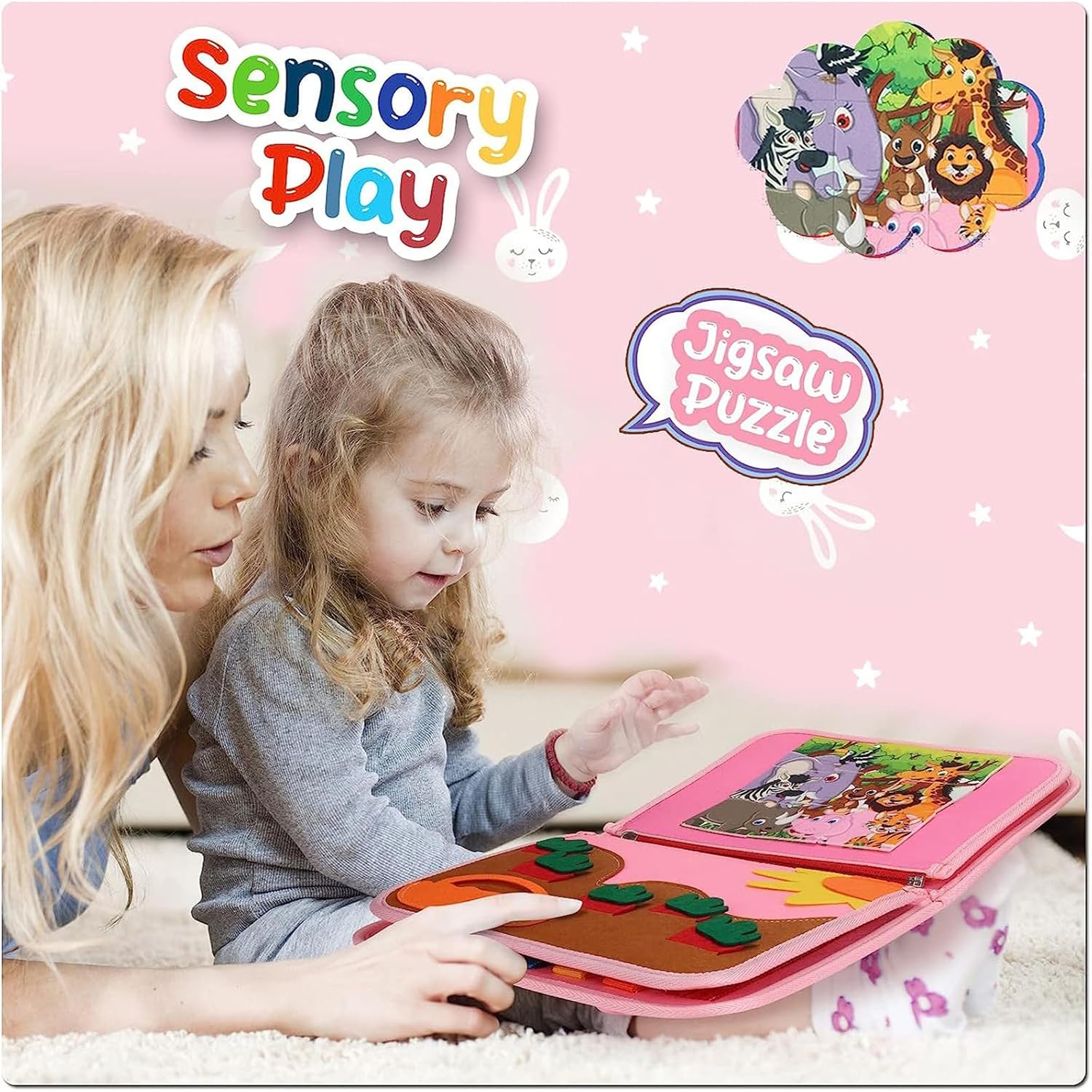 Actividad sensorial para niños pequeños con tablero de actividades Montessori, juguetes Montessori, artículos esenciales de viaje en avión, juegos