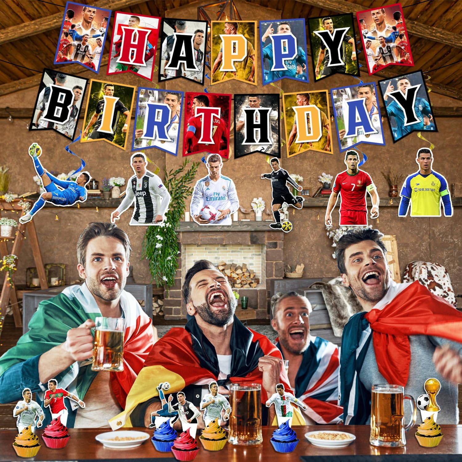 28 decoraciones de fiesta de estrella de fútbol, juego de decoraciones de fiesta de cumpleaños de estrella de fútbol 3D, incluye decoración de