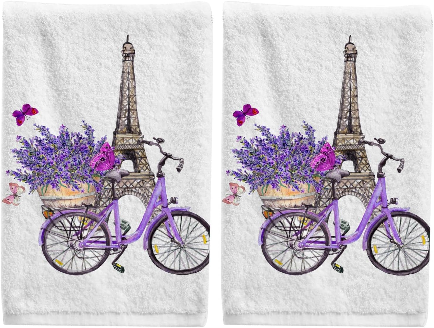 ALAZA Toallas de mano con diseño de torre Eiffel de lavanda, 100% algodón, suaves, decorativas, para baño, juego de toallas de baño absorbentes de