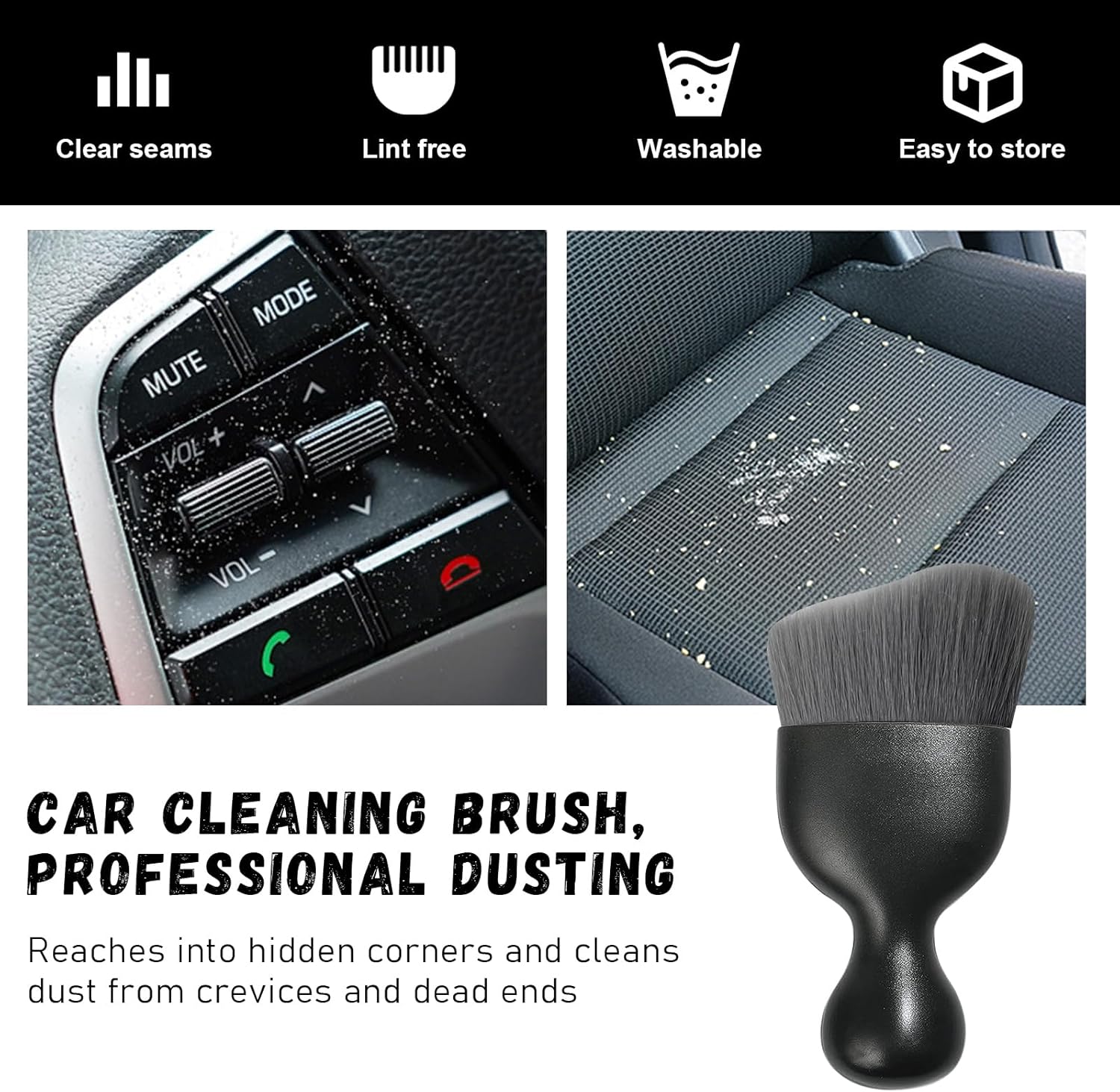 2 cepillos para detalles de automóvil, cerdas suaves curvas, colectores de polvo de eliminación automática, tablero universal del vehículo, rejillas