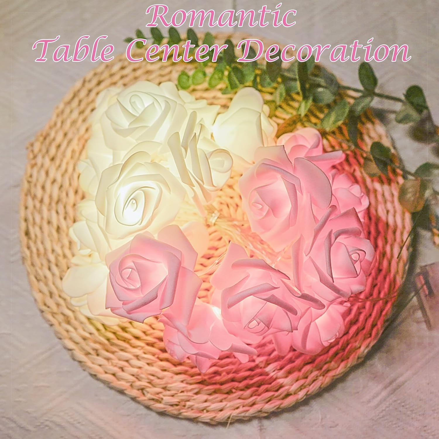 Guirnalda de luces de flores de rosas a pilas con control remoto, luces de hadas de 9.84 pies, 20 LED, 8 modos de flor, para bodas, fiestas, día de