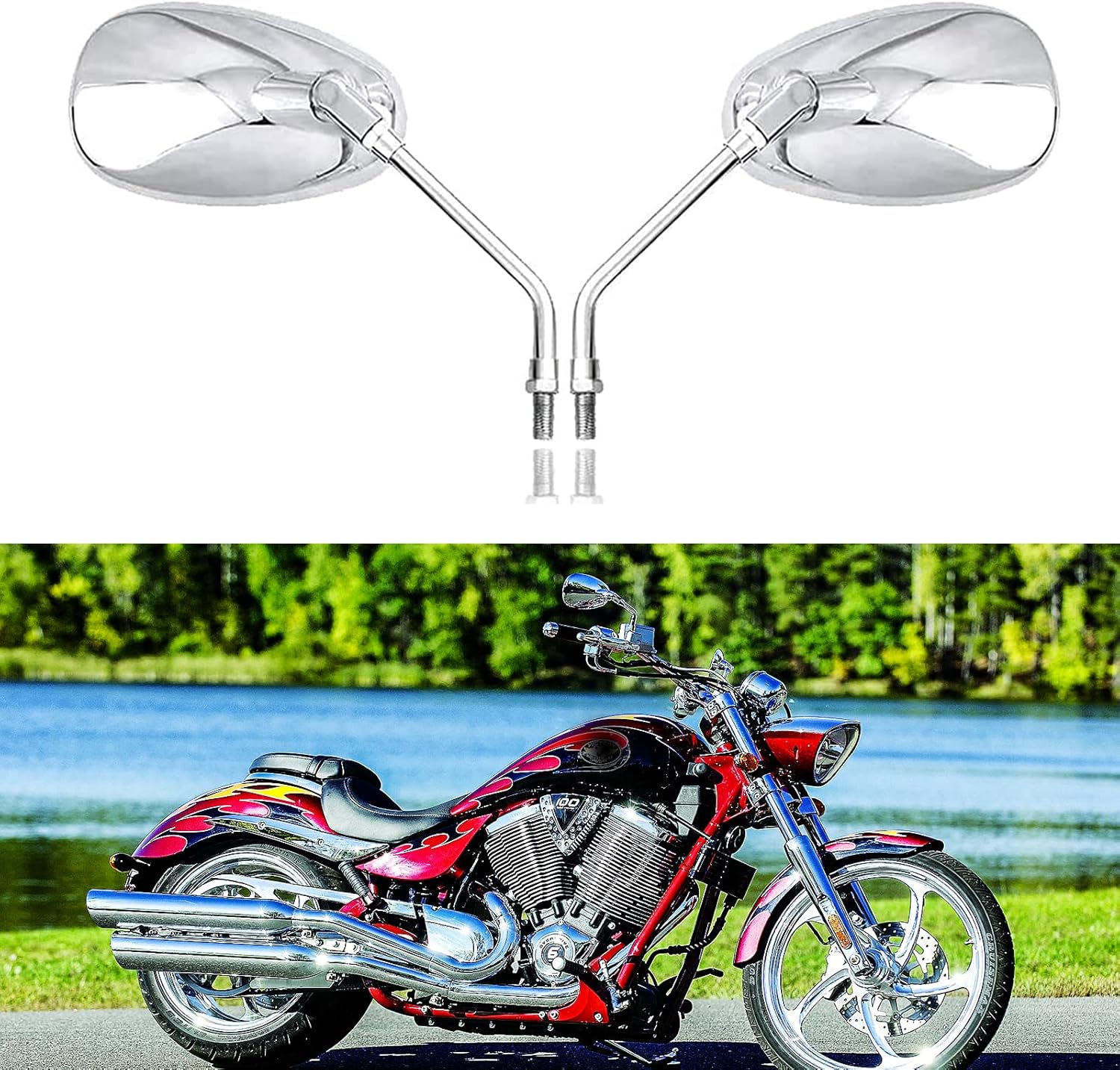 Espejos de motocicleta, universales de 0.315 in y 0.394 in, cromados, retrovisores laterales, barra de mango, barra de extremo, espejos de