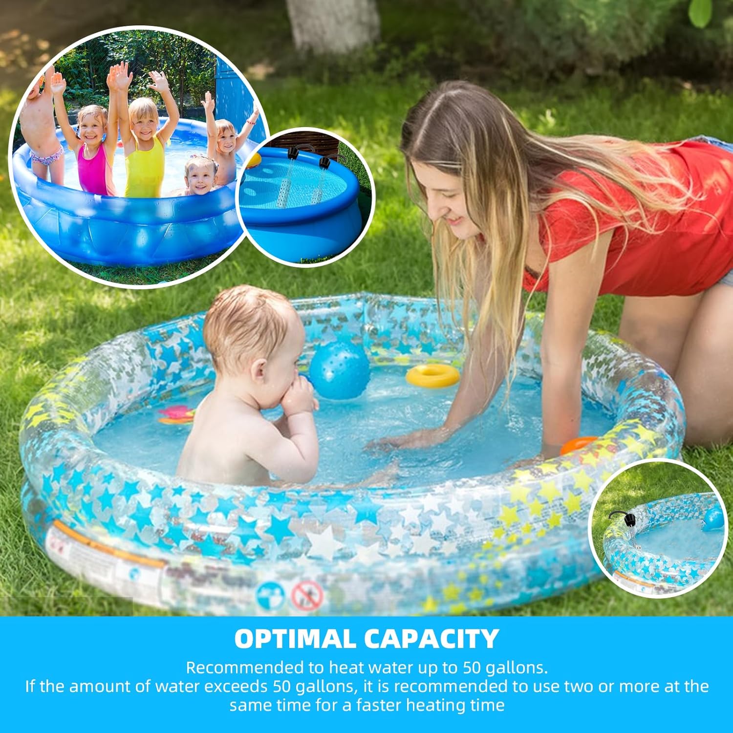 Calentador de agua de inmersión de 2000 W, diseñado para mini piscinas y bañeras inflables, calentador de piscina para piscina sobre el suelo y