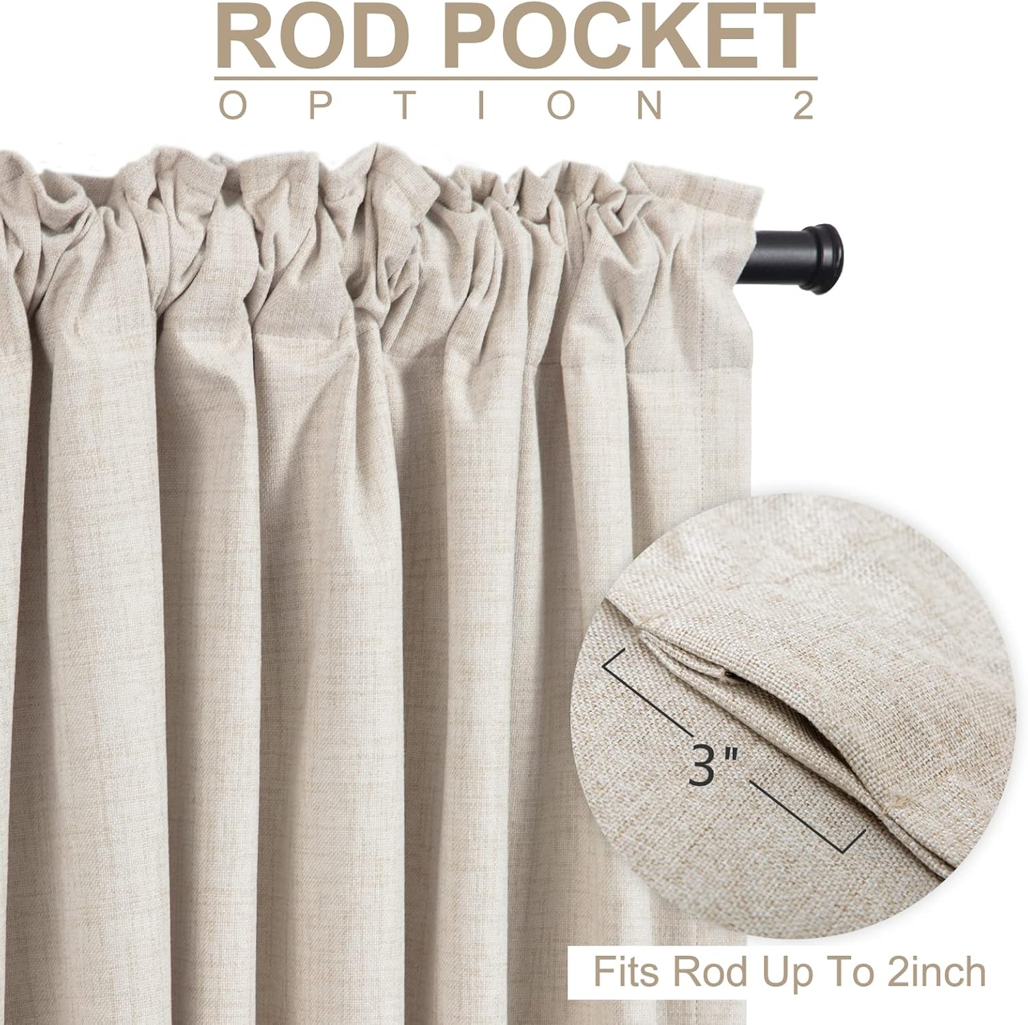 100% Blackout Shield Cortinas opacas de lino para dormitorio de 72 pulgadas de largo, con pestaña trasera, bolsillo para barra, cortinas para sala