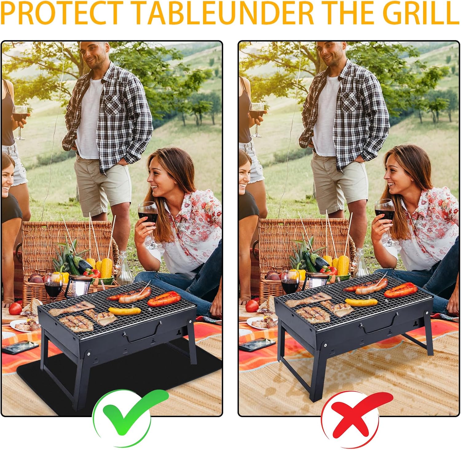 Tapetes ignífugos para parrilla, 24 x 31 pulgadas, resistentes al calor, para parrilla de mesa al aire libre, protege tu mesa de parrilla al aire