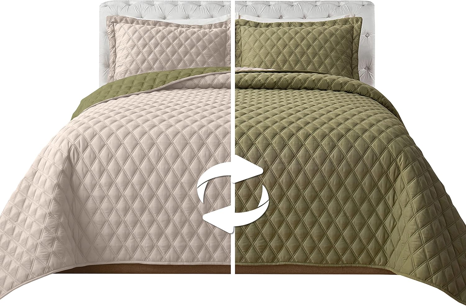 Elegant Comfort Juego de colcha reversible acolchada de 3 piezas con fundas de almohada, exquisitas costuras de diamante para todas las estaciones,