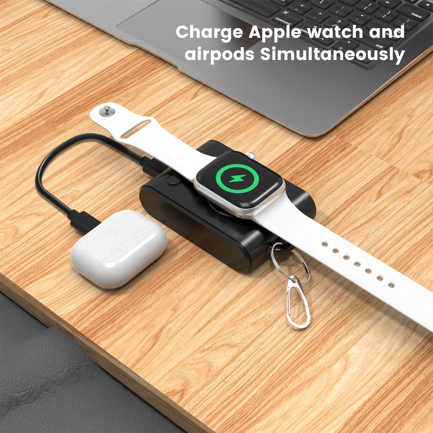 Cargador inalámbrico portátil para Apple Watch, llavero inteligente de 2000 mAh, cargador de batería mini Power Emergency Pod Compact Magnetic