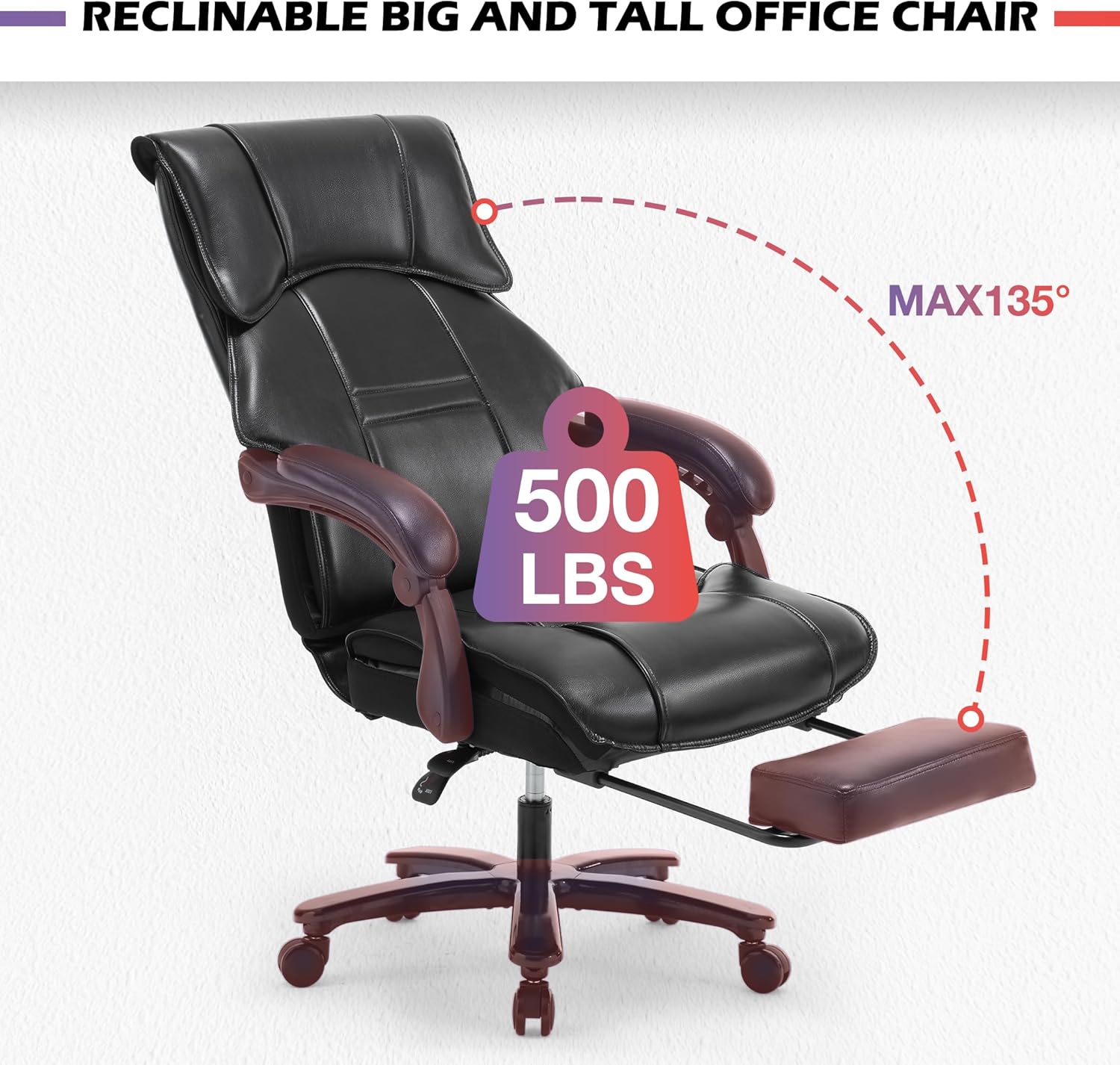 Bosmiller Silla de oficina grande y alta de 500 libras, asiento ancho para personas pesadas con ruedas silenciosas, base de metal resistente,