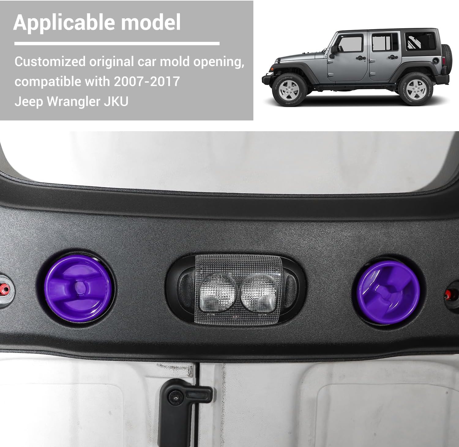 Hoolcar Cubierta de tornillo de montaje en panel duro de techo rígido, accesorios interiores compatibles con Jeep Wrangler JK JKU 2007-2017, morado,