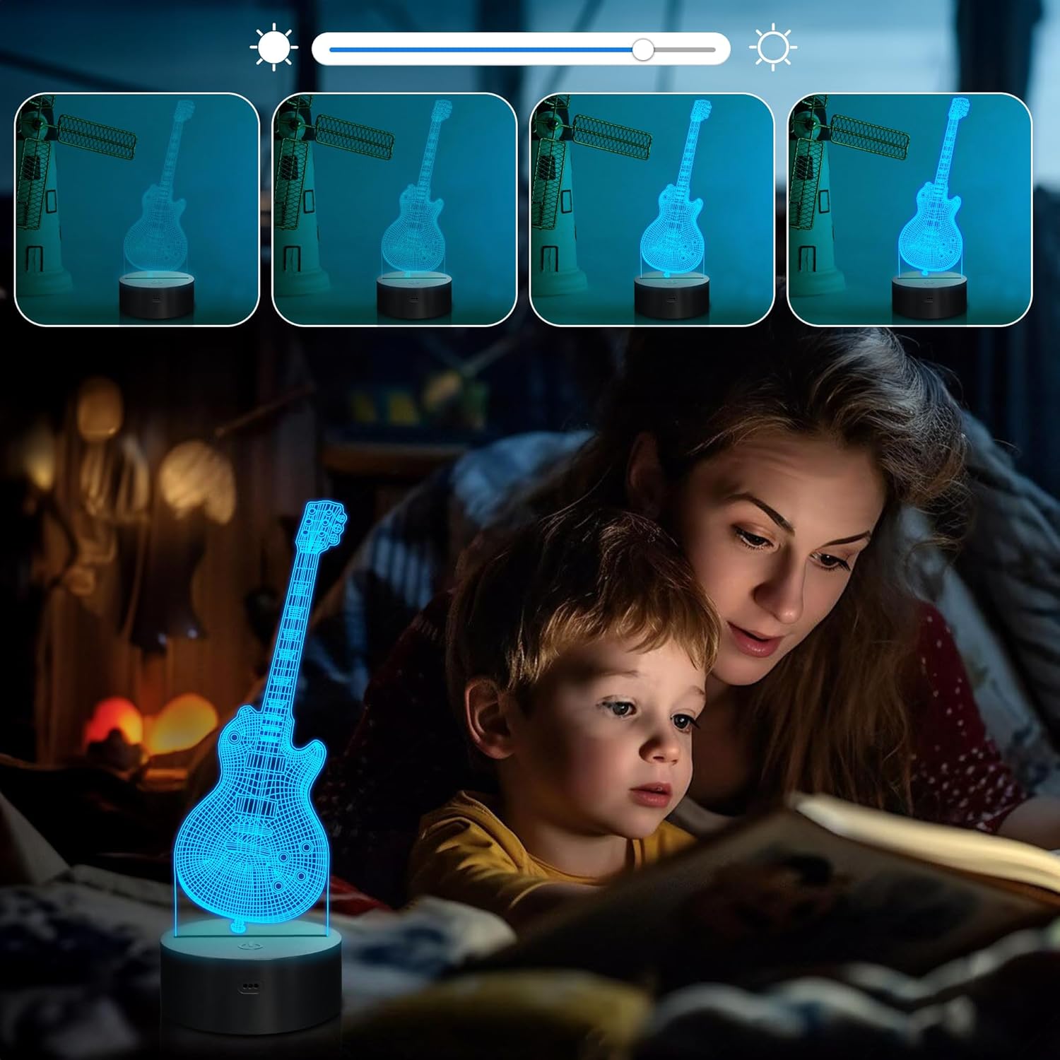 Attivolife Lámpara de guitarra de regalo para guitarra eléctrica, luz nocturna 3D con control remoto + temporizador, lámpara de escritorio que