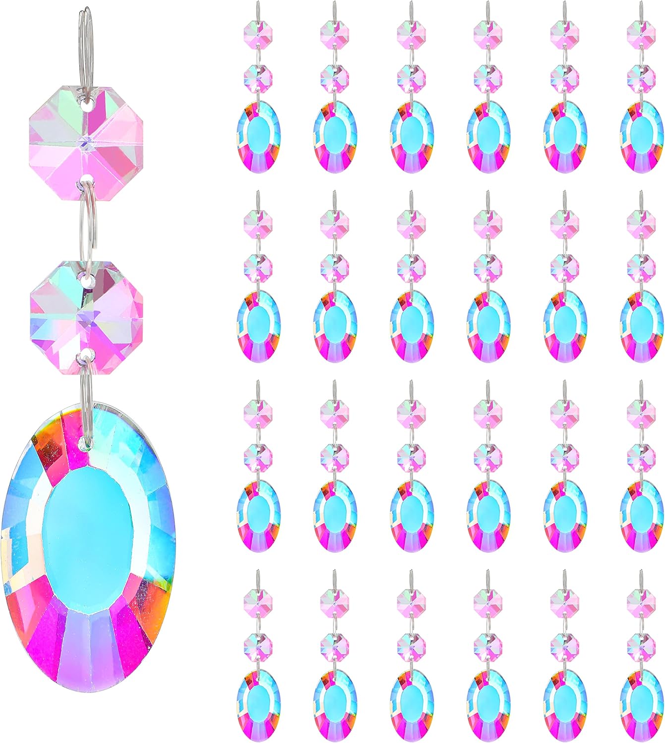 KANPURA 25 piezas de 1.496 pulgadas (1.496 in), diseño de nido de pájaro, colgante de cristal con cuentas octágonas de cristal conectadas para