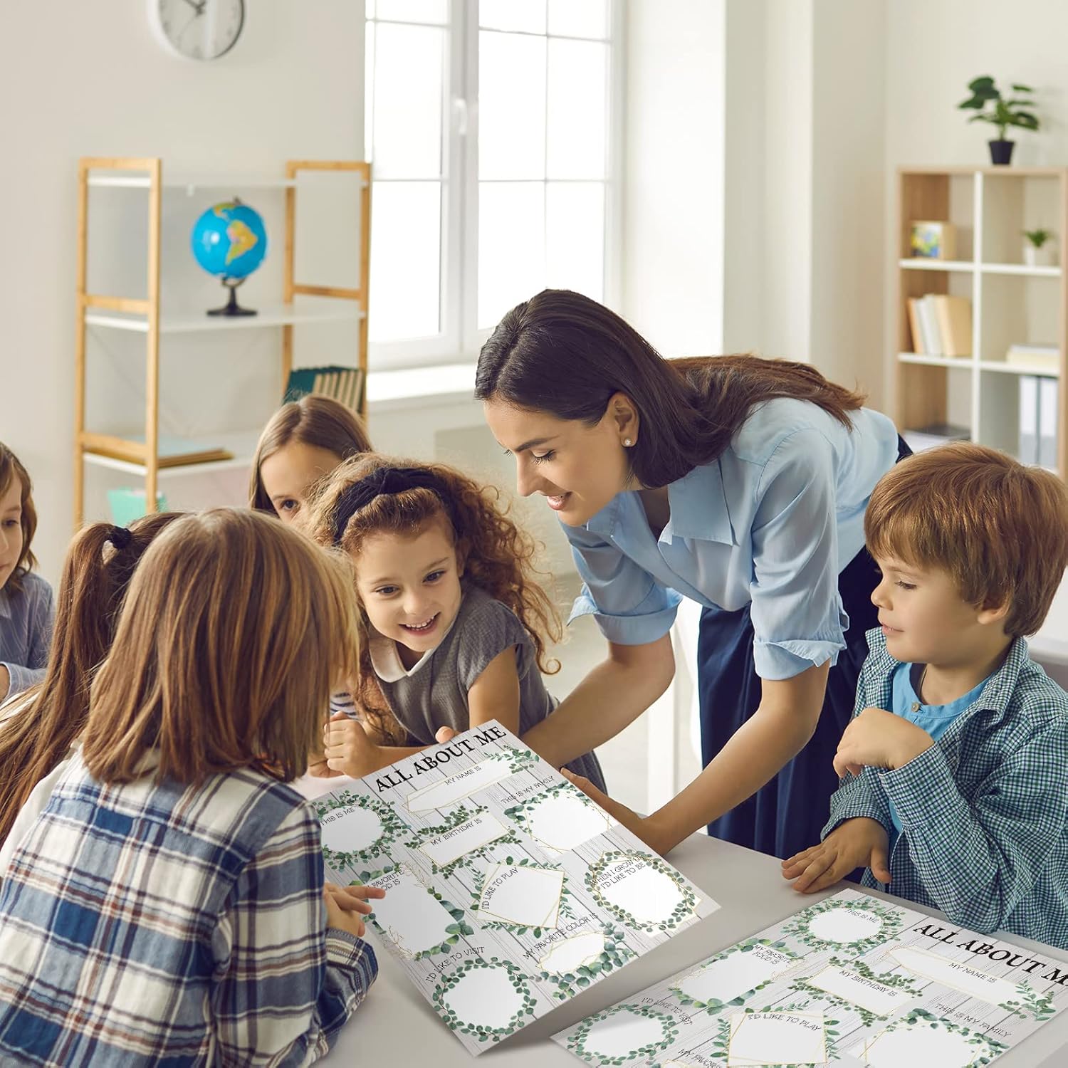 Sherr 60 pósteres de All About Me para niños, hojas verdes, arcoíris, póster escolar de eucalipto, póster para estudiantes, aula, jardín de