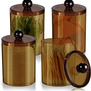 Paquete de 4 soportes Qtip para boticario, dispensador de bolas de algodón, tarros de baño con tapas para algodón redondo, hisopo de algodón, Paquete de 4 soportes Qtip para boticario, dispensador de bolas de algodón, tarros de baño con tapas para algodón redondo, hisopo de algodón,