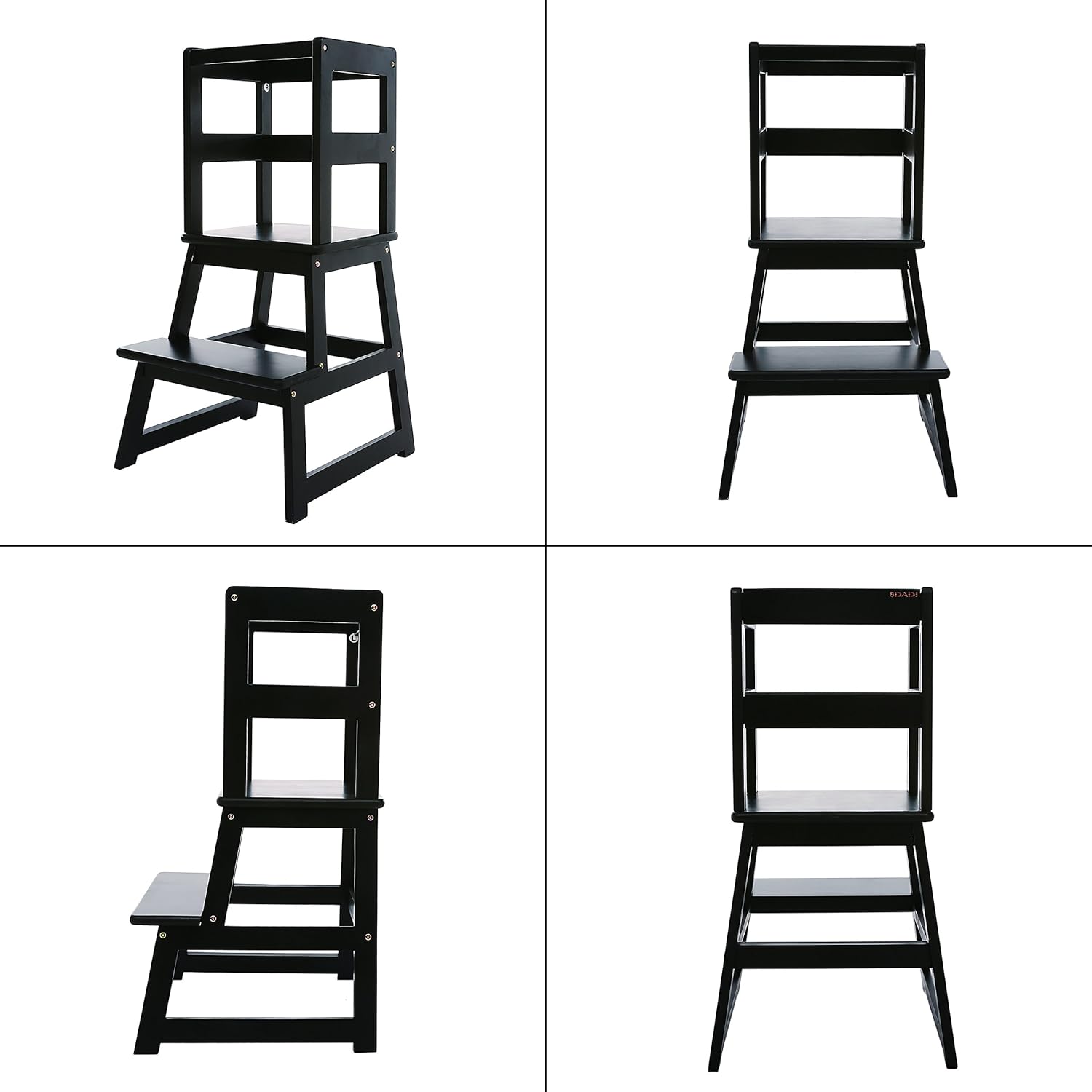 GUIDTOP Taburete de cocina con barandilla de seguridad y tapetes antideslizantes, taburete de cocina para niños de 18 meses en adelante (negro)
