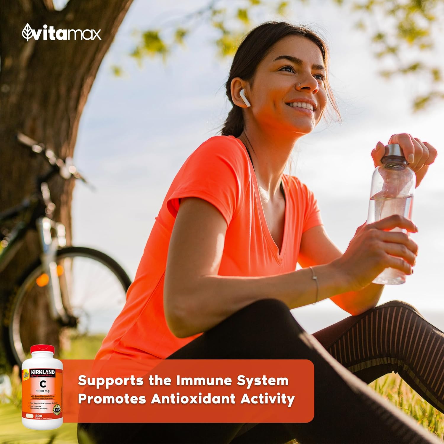 Kirkland Signature Vitamina C 1000 mg., 500 tabletas + guía exclusiva de vitaminas VitaMax – 2 artículos