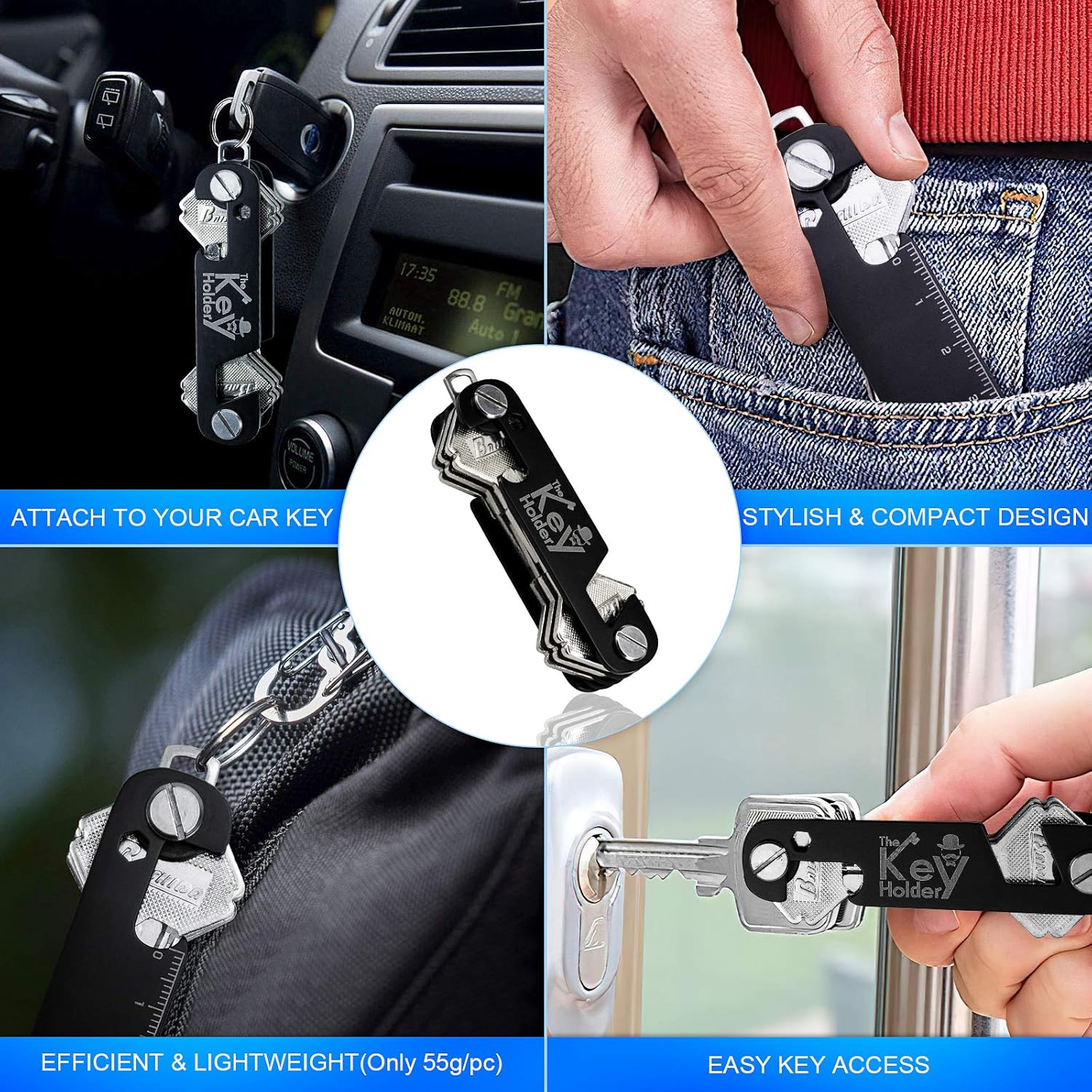 Llavero organizador de 2 piezas, llavero compacto para llaves, llavero plegable inteligente y ligero, multiherramienta con abrebotellassoporte para