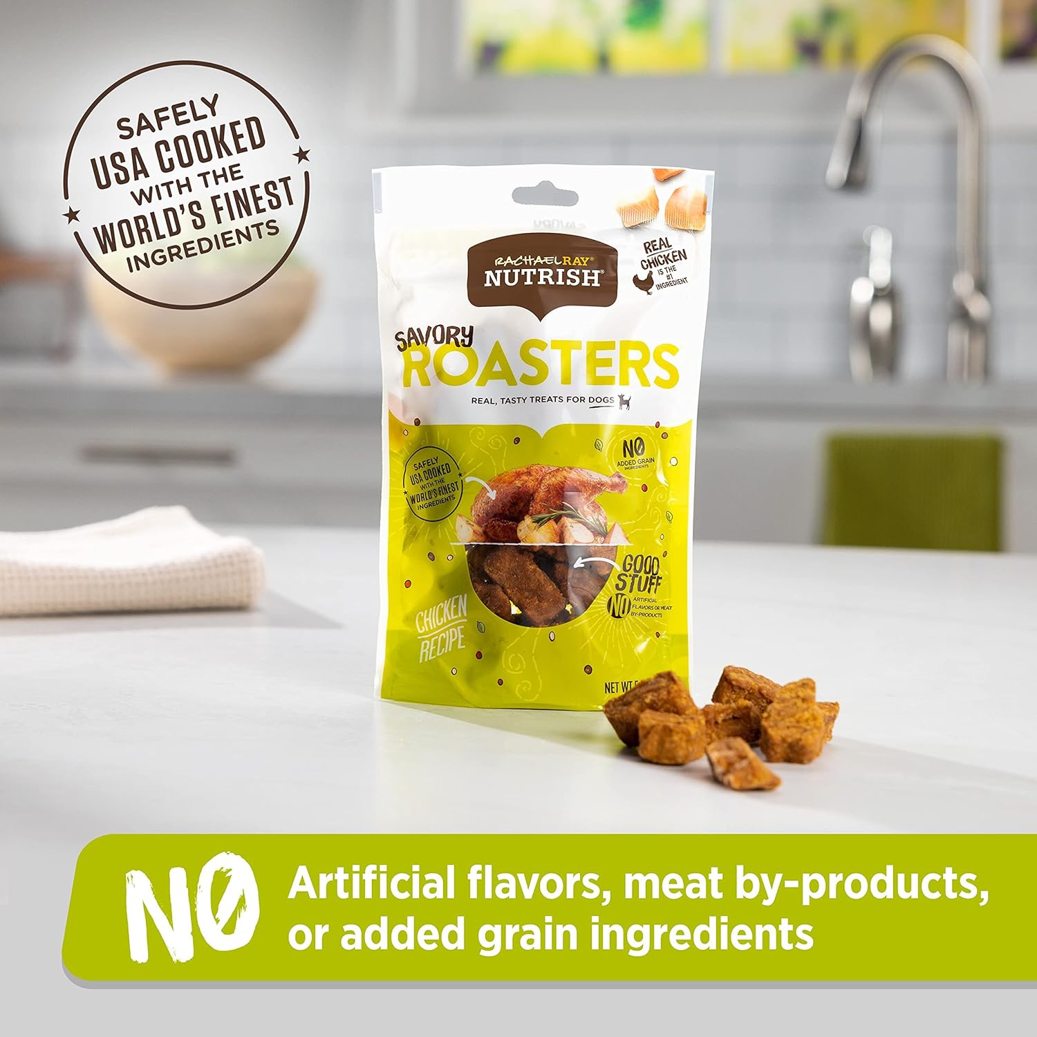 Rachael Ray Nutrish Savory Roasters – Golosinas de carne real para perros, receta de pollo asado, 5 onzas (paquete de 5), sin granos
