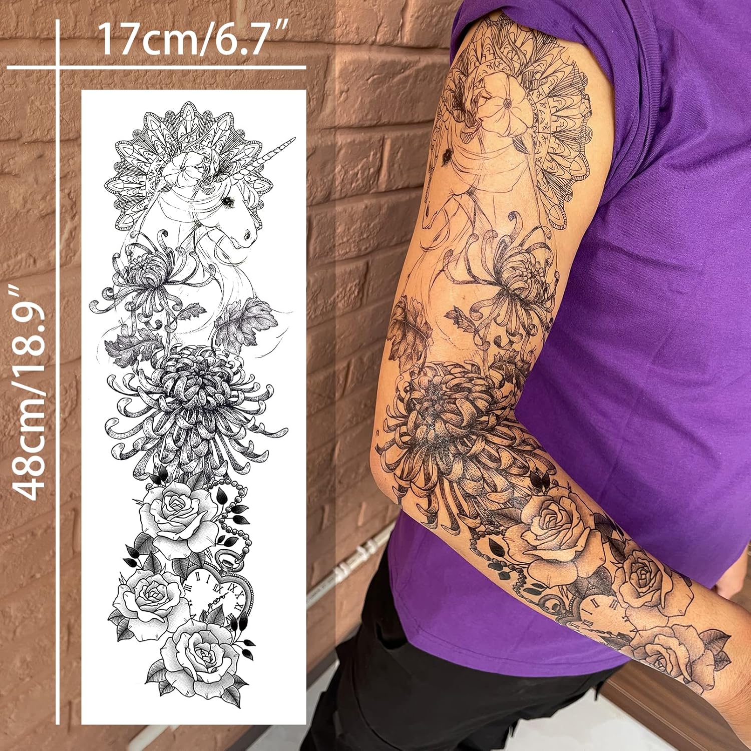 CUTELIILI 20 hojas de tatuaje temporal impermeable de Halloween para mujeres (22.8 x 7 pulgadas), cuerpo completo y medio brazo, pierna, 3D,