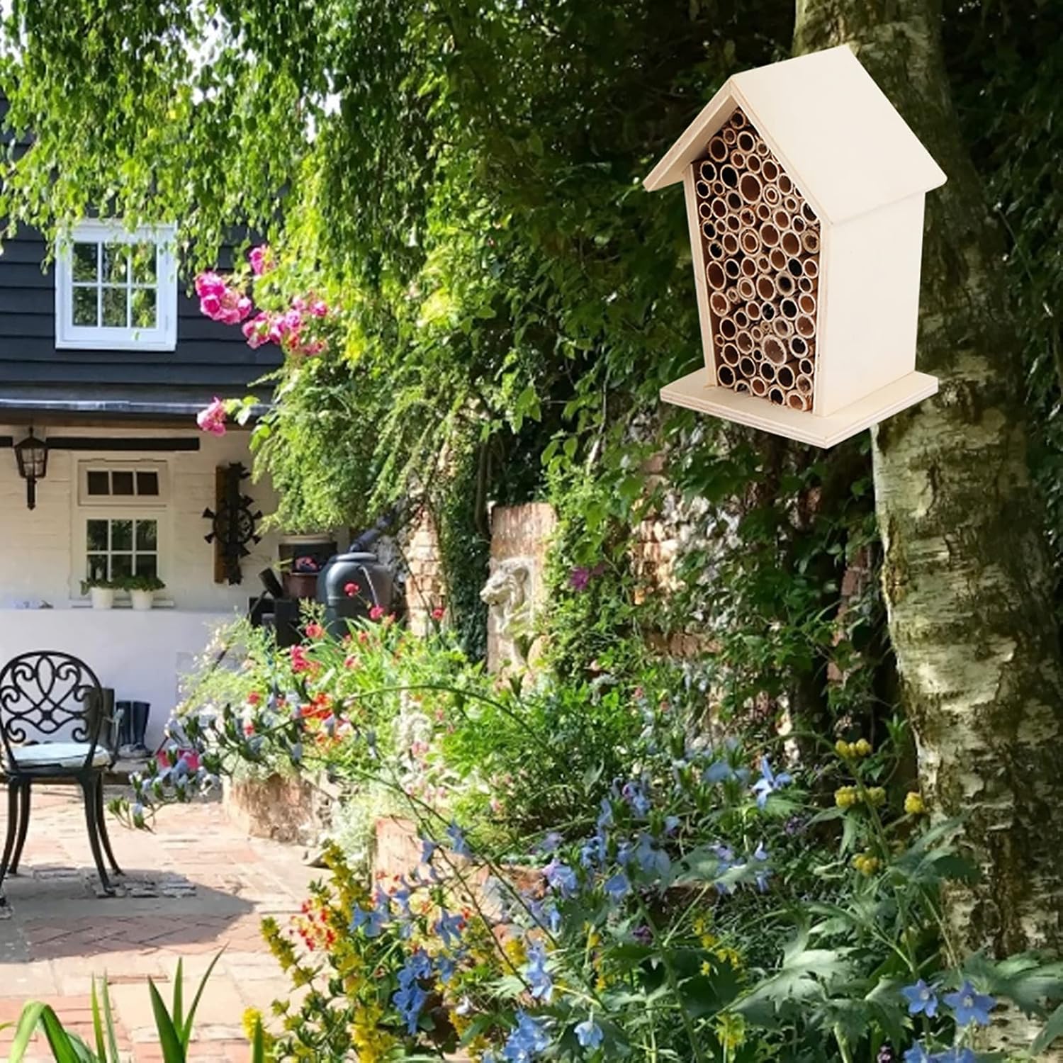 Fydun Caja de anidación de madera de la casa de la abeja de madera para la decoración del jardín al aire libre de madera de la casa de la abeja