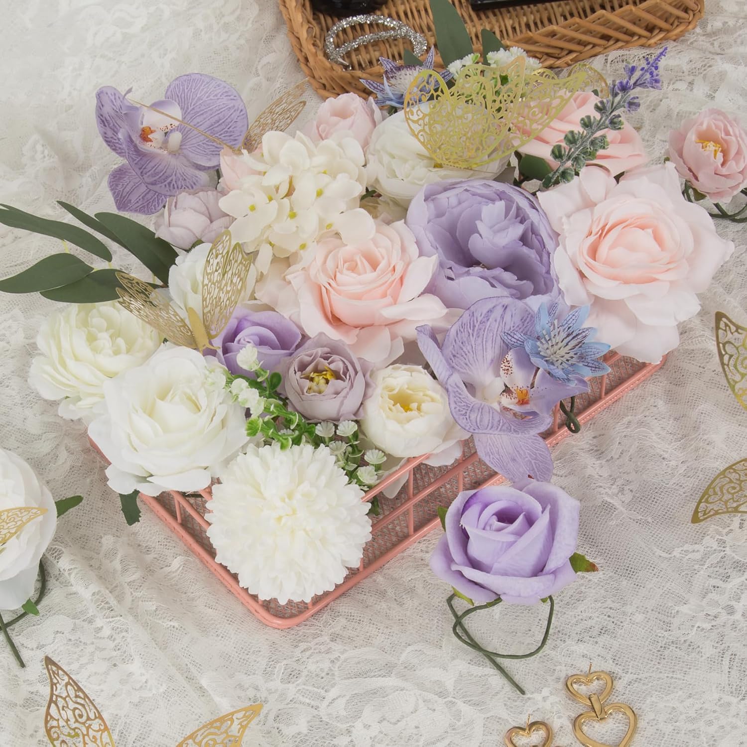 Flores artificiales de seda y rosas, 39 piezas de flores artificiales de seda, decoración de boda, centros de mesa, flores sintéticas para novia,