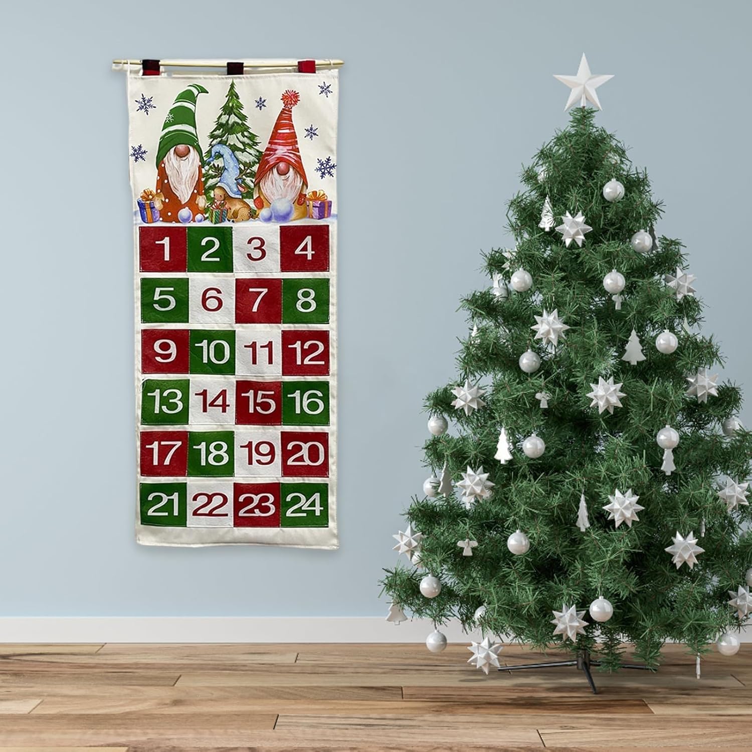 Calendario de cuenta regresiva de Navidad, calendario de Adviento colgante de madera, decoración de pared de Navidad con bolsillos, letrero de