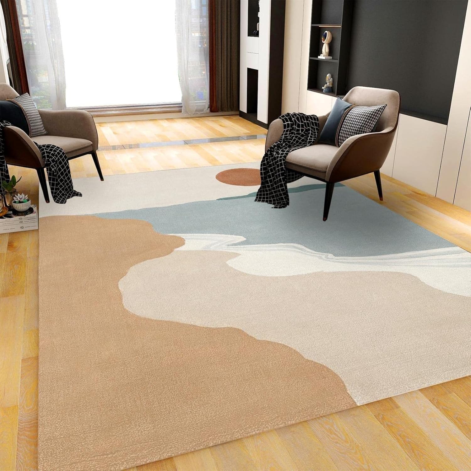 Alfombra de mediados de siglo para sala de estar o dormitorio, alfombra bohemia abstracta antideslizante, no desprende pelusa, para habitación de