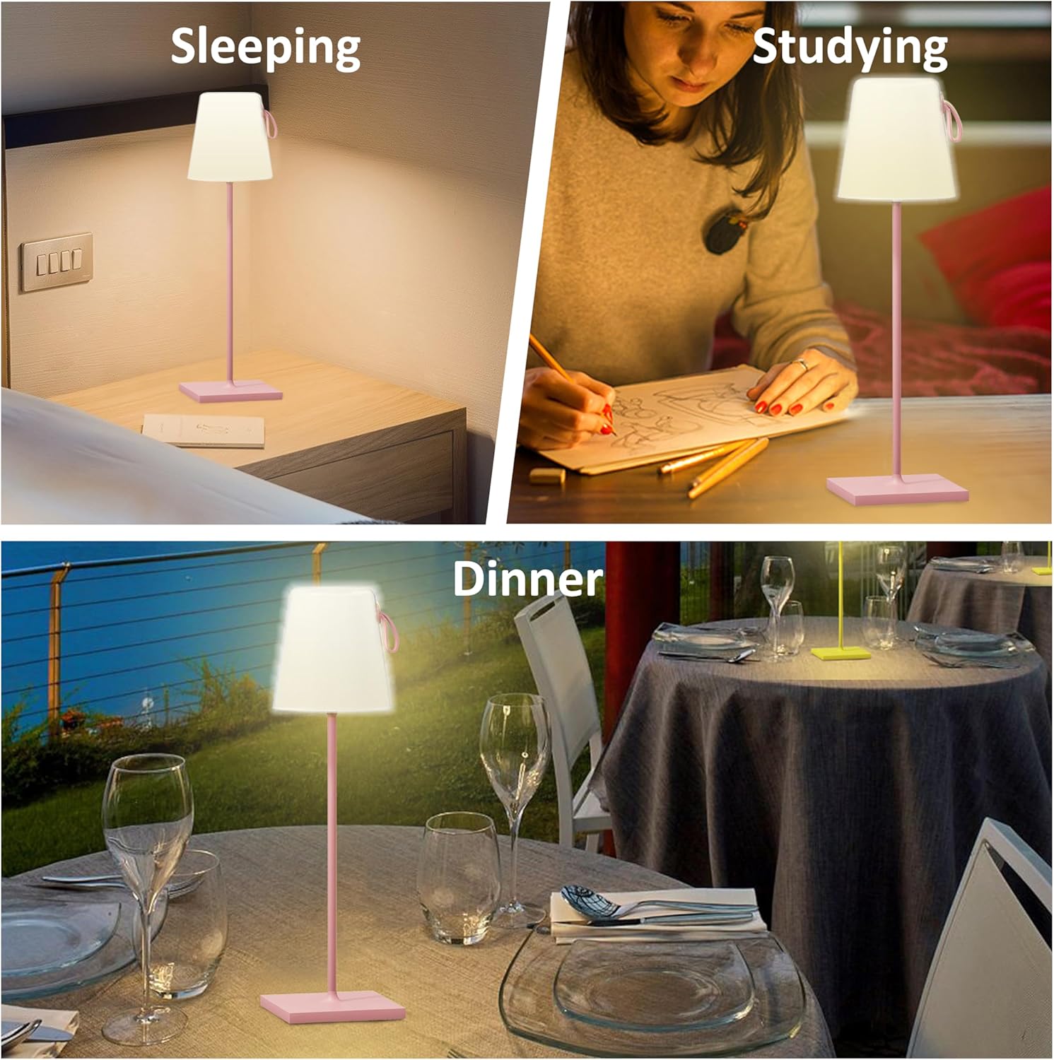 FLORNIA Juego de 2 lámparas de mesa inalámbricas RGB, luz de mesa recargable, lámpara de escritorio LED portátil, 1600 colores y lámpara de noche de