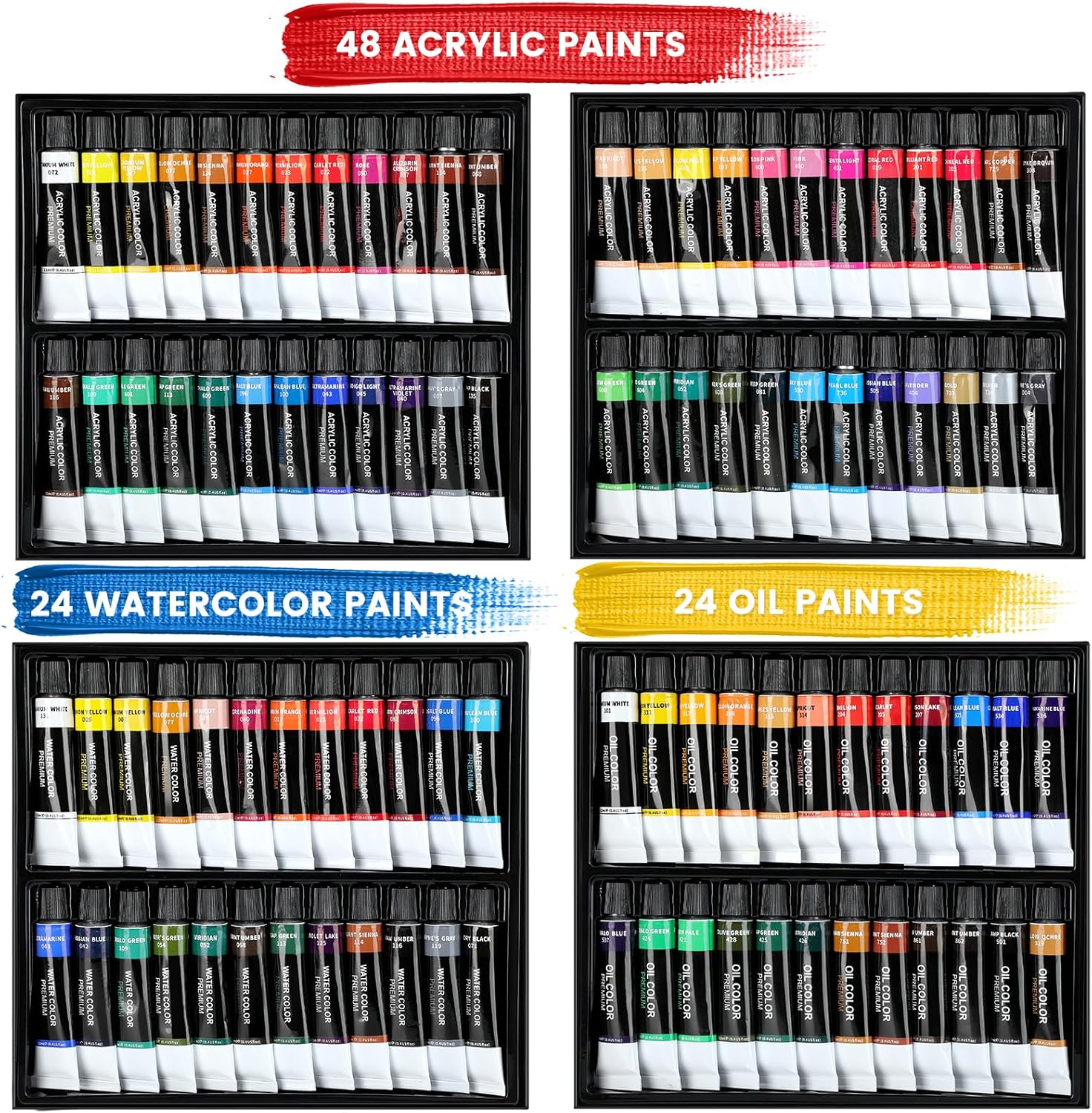 MERRIY Kit de pintura artística de 155 piezas con caballete francés, pinturas acrílicas de 48 colores, pinturas al óleo de 24 colores, pinturas de