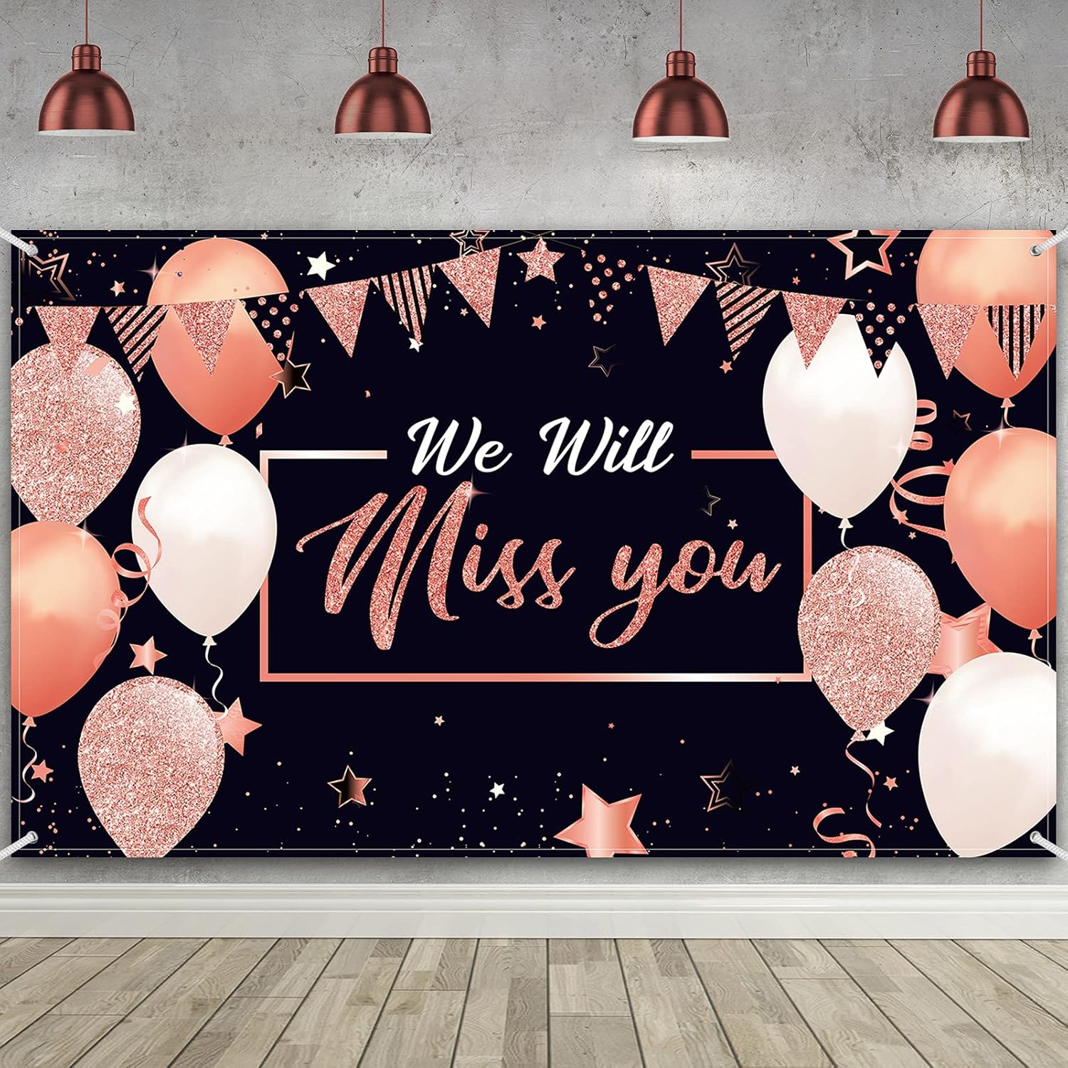 We Will Miss You – Decoraciones de fiesta, telón de fondo extragrande para fiesta de despedida de soltera, aniversario, jubilación, fiesta de