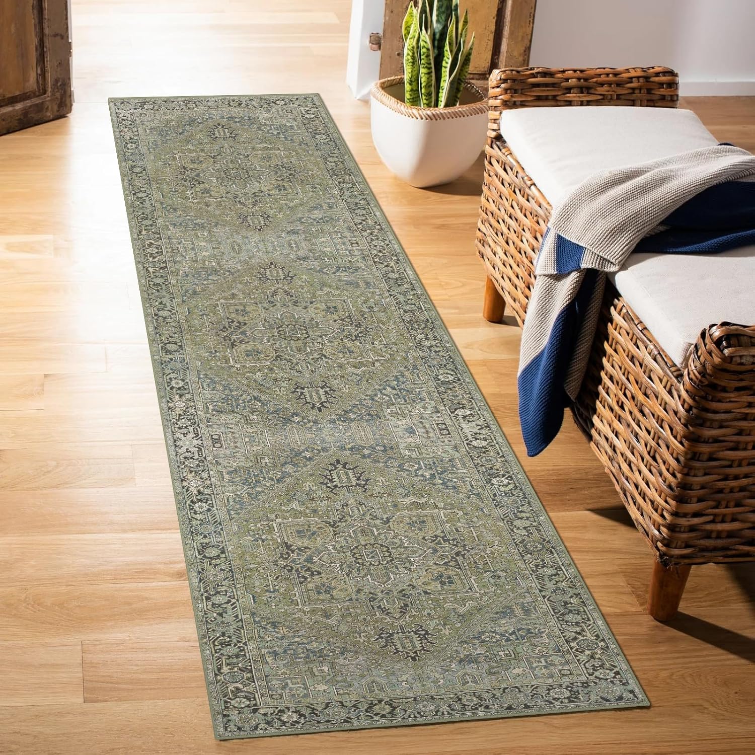 Worxvell Alfombra lavable para pasillo de 2 pies 6 x 8 pies, alfombra de pasillo antideslizante con parte trasera de goma, tapetes vintage