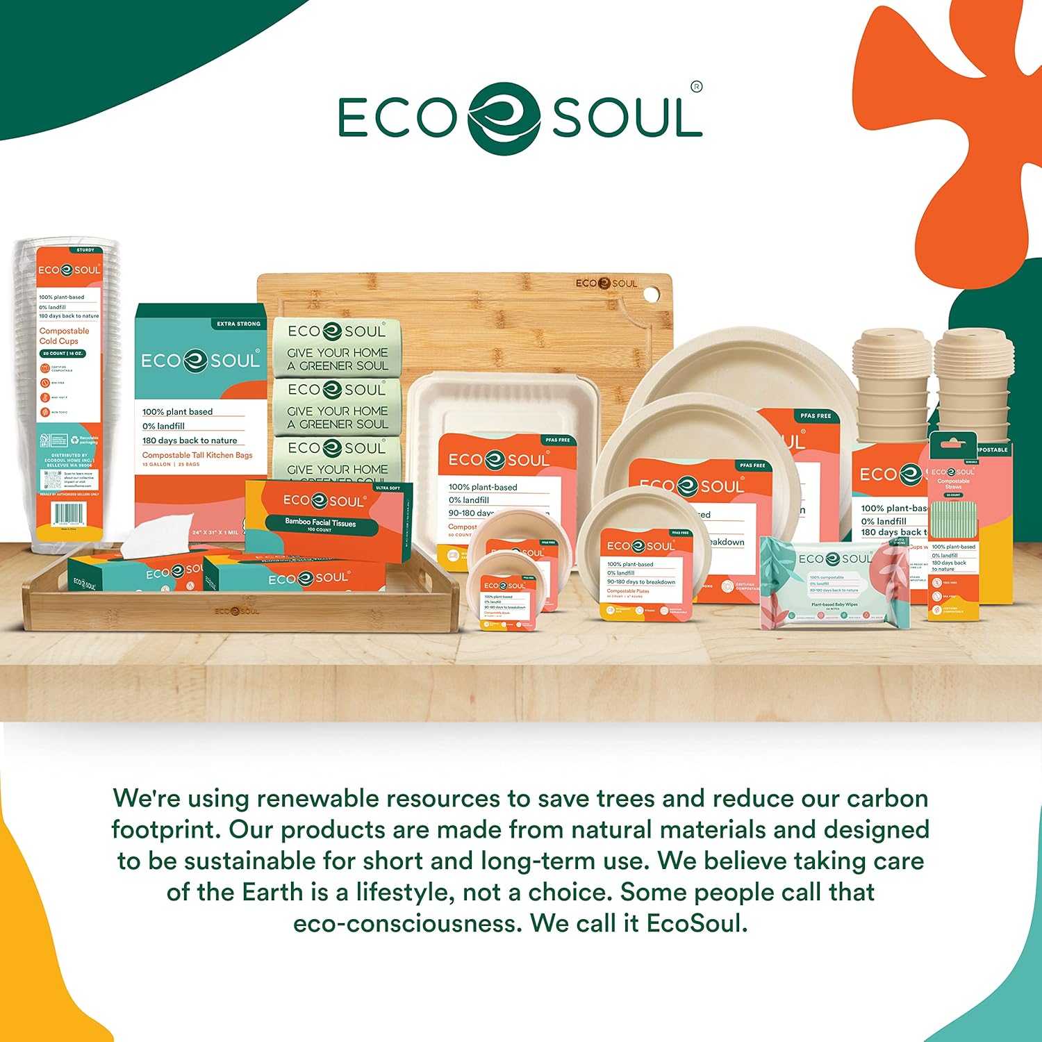 ECO SOUL Cuencos de sopa 100% compostables de 32 onzas (paquete de 125) cuencos desechables resistentes I Tazón de papel resistente I Ensaladera