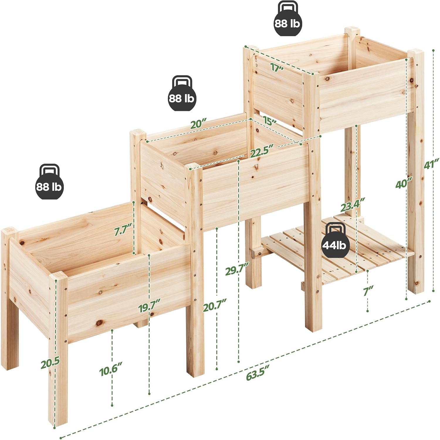 Yaheetech 1 maceta vertical de jardín elevada de madera de abeto de 3 niveles para plantas, verduras, jardinería al aire libre independiente,