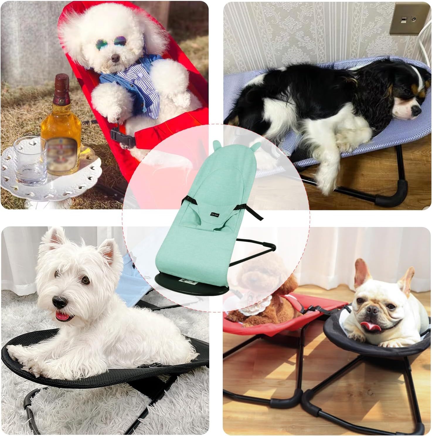 VARONGHKOO Silla mecedora para perros y gatos con funda extraíble y lavable, 4 modos de ajustes, silla plegable para perros pequeños, cama plegable