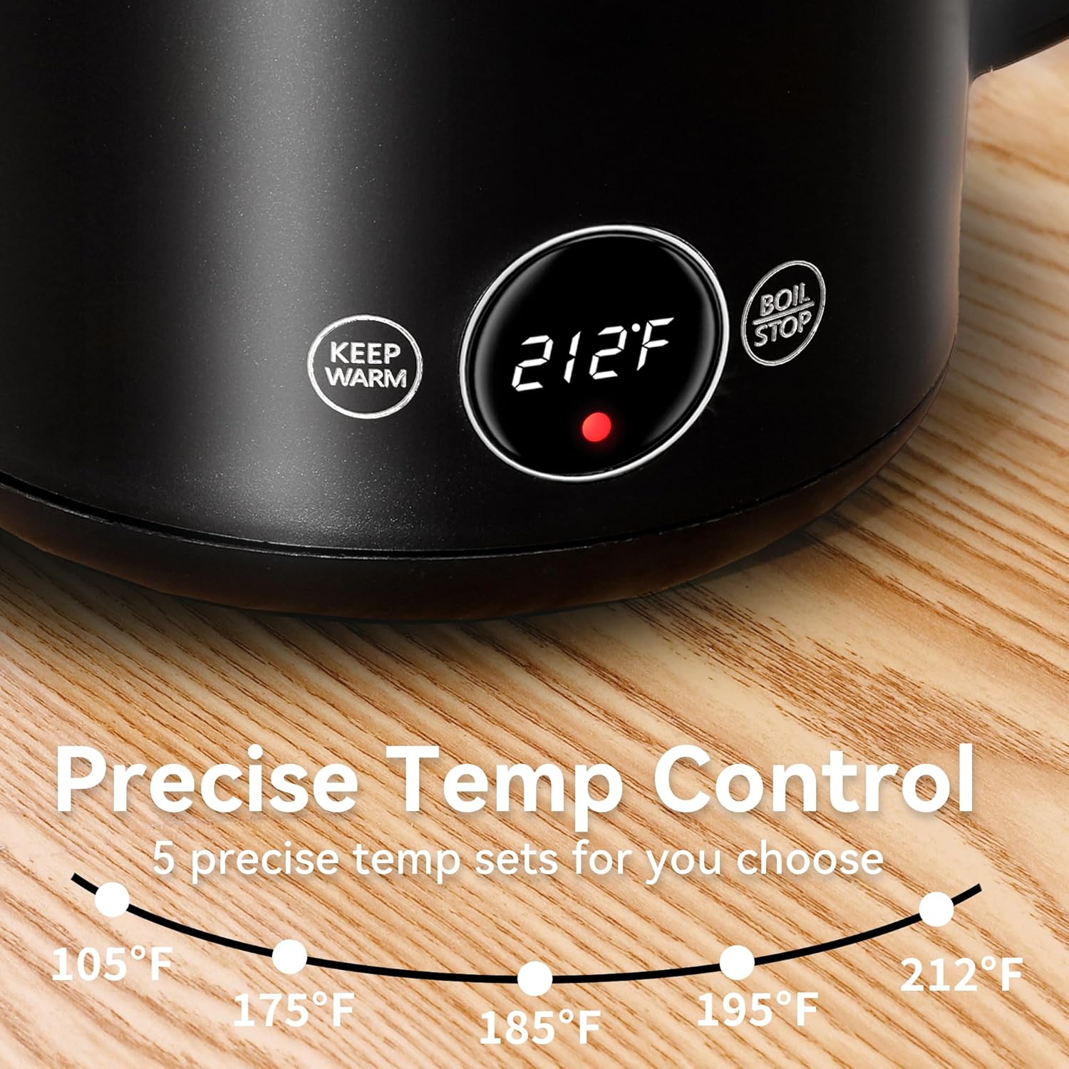 DmofwHi Hervidor eléctrico de 5 presets con control de temperatura con pantalla LED, hervidor de agua caliente eléctrico de acero inoxidable 304,